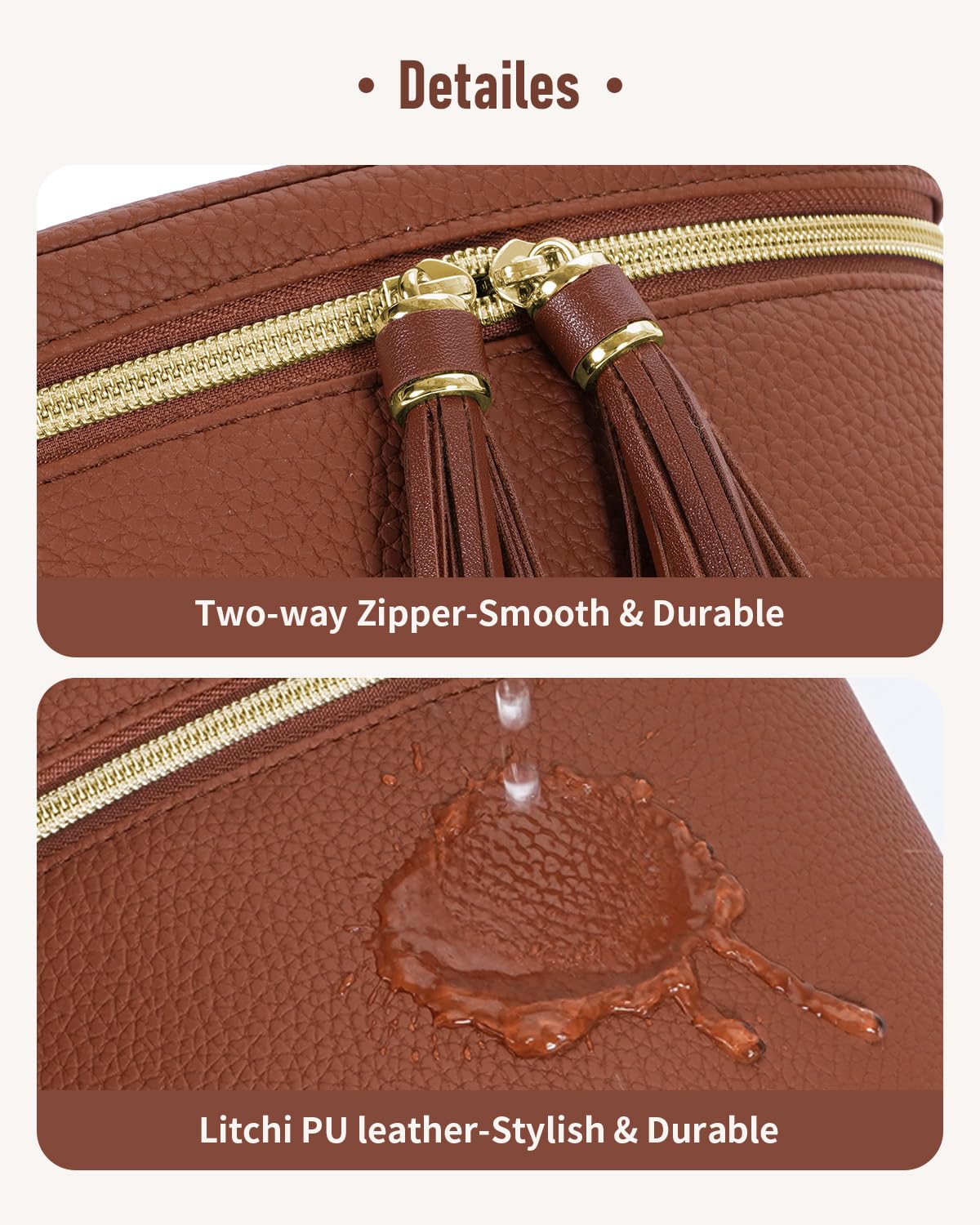 Wandering Nature Travel Makeup Bag for Women, Structured Vanity Case with Wipe-Clean EVA Interior & Removable Divider, Brush Loops, Fold-Flat PU Leather Makeup Case with Handle