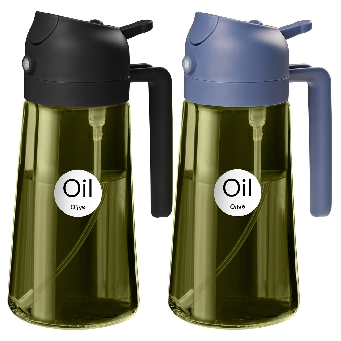 YARRAMATE 2Pcs 16oz/470ml Dark Green Oil Sprayer for Cooking with Stickers, Food-grade Premium 2 in 1 Olive Oil Dispenser Bottle for Kitchen Gadgets, Air Fryer, Salad, Frying, BBQ (Black&Navy)