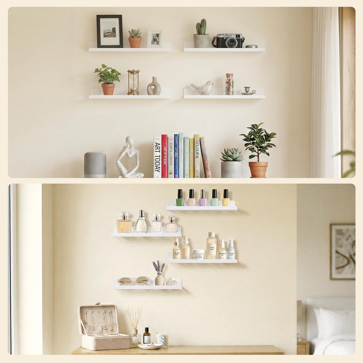 Lifewit Floating Shelves for Wall, Acrylic Display Shelf Wall Mounted for Figure, Car, Art, Book, 14" Perfume Organizer for Bathroom, Bedroom, Living Room, Nursery, Home Decor, White, 12 Pack