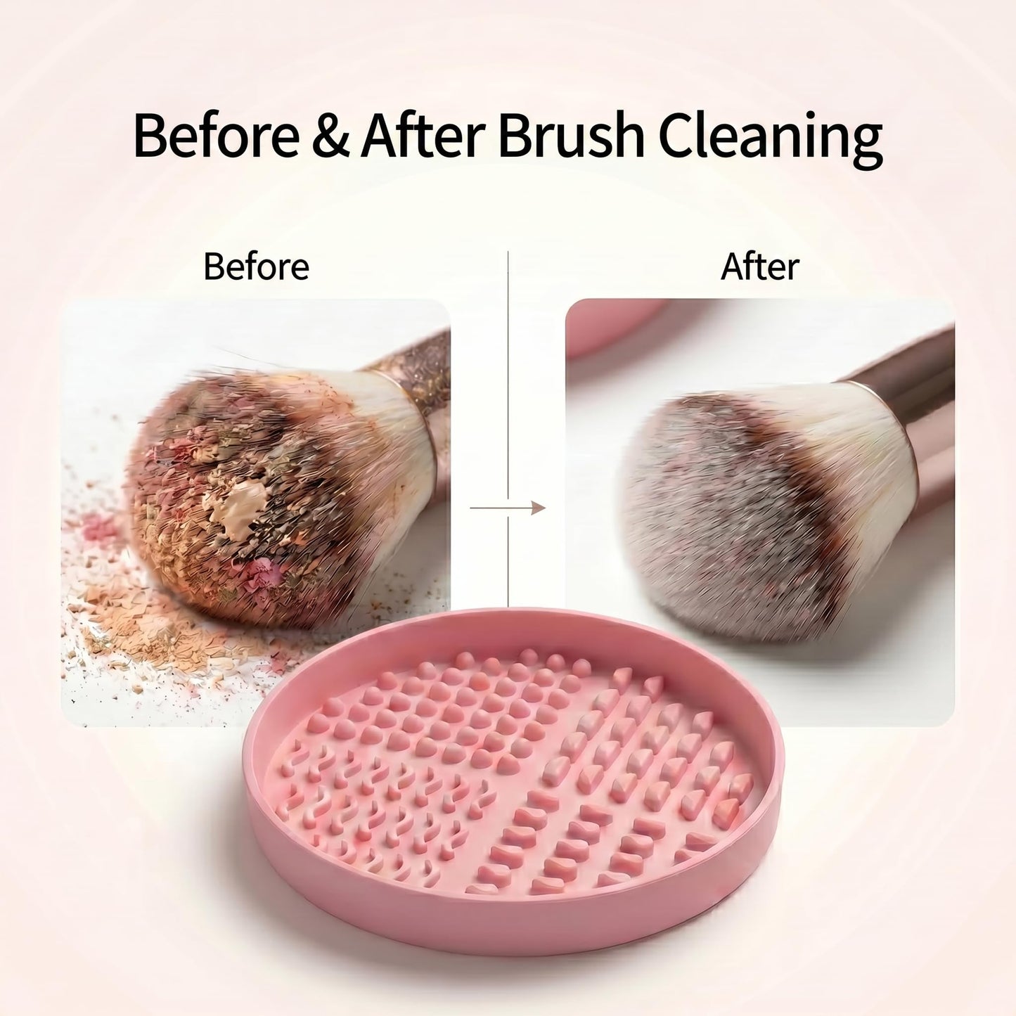 Large Makeup Brush Cleaner Bowl 4.7 Inch with Multi Texture Cleaning Zones for Cosmetic Brushes and Beauty Sponges, Sakura Pink