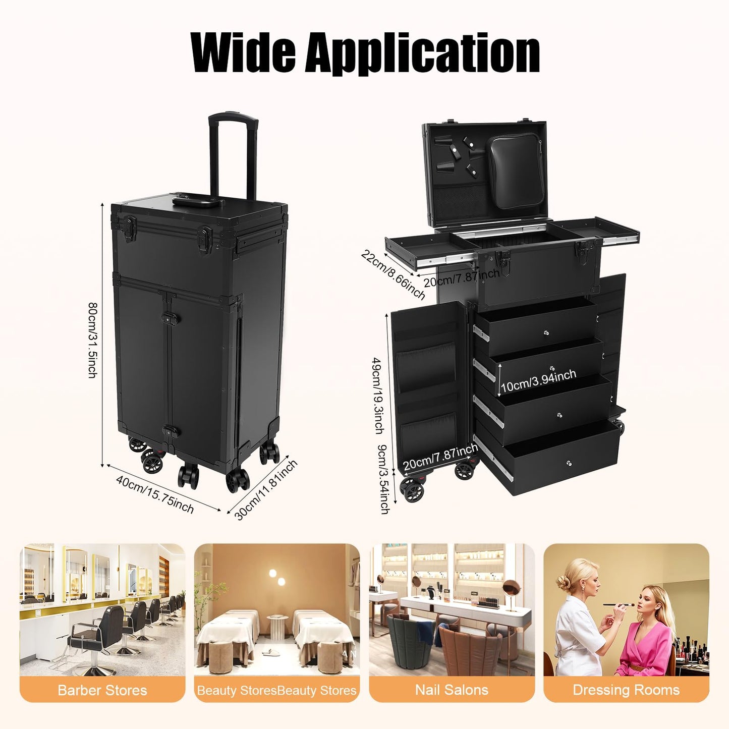 Professional Makeup Artist Travel Case, Cosmetic Train Rolling Makeup Case Case Hairstylist Trolley Travel Case Portable Make Up Station with 6 Wheels 4 Drawers for Makeup Artists Salon Travel