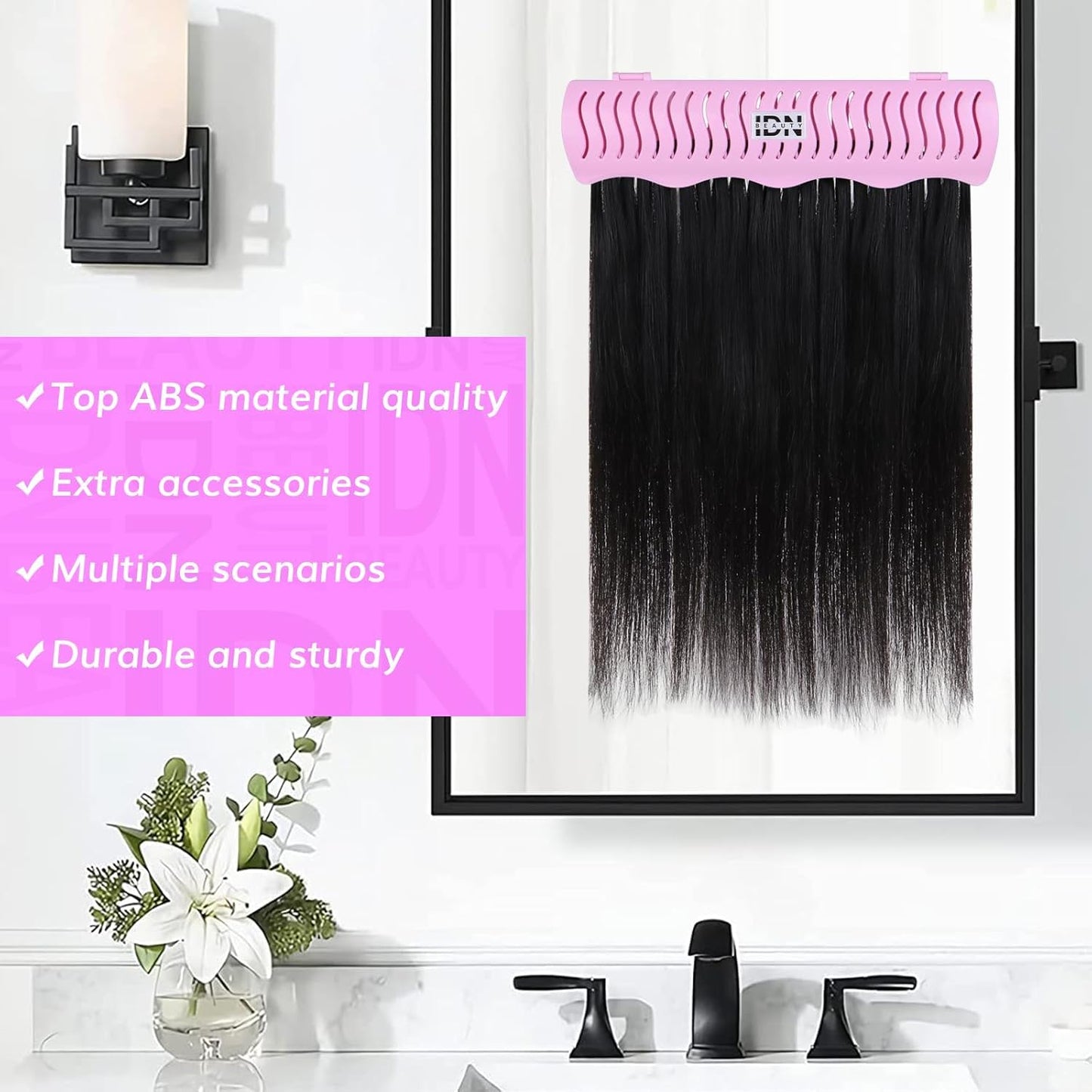 IDN BEAUTY Hair Extension Holder Stand for Styling, 4 Installation Modes With Tool, Hair Extension Holder Designed to Securely Hold Your Extensions for Washing, Styling, Packing and Storing (rose)