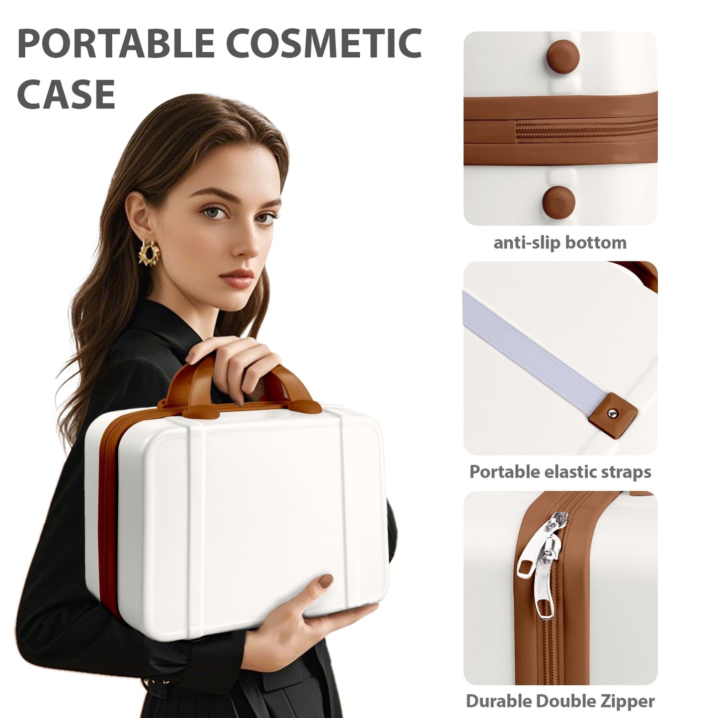 JZRSuitcase 14 Inch Makeup Train Case ABS Toiletry Bag for Women Portable Travel Hard Shell Carry-On Mini Cosmetic Organizer with Elastic Bands
