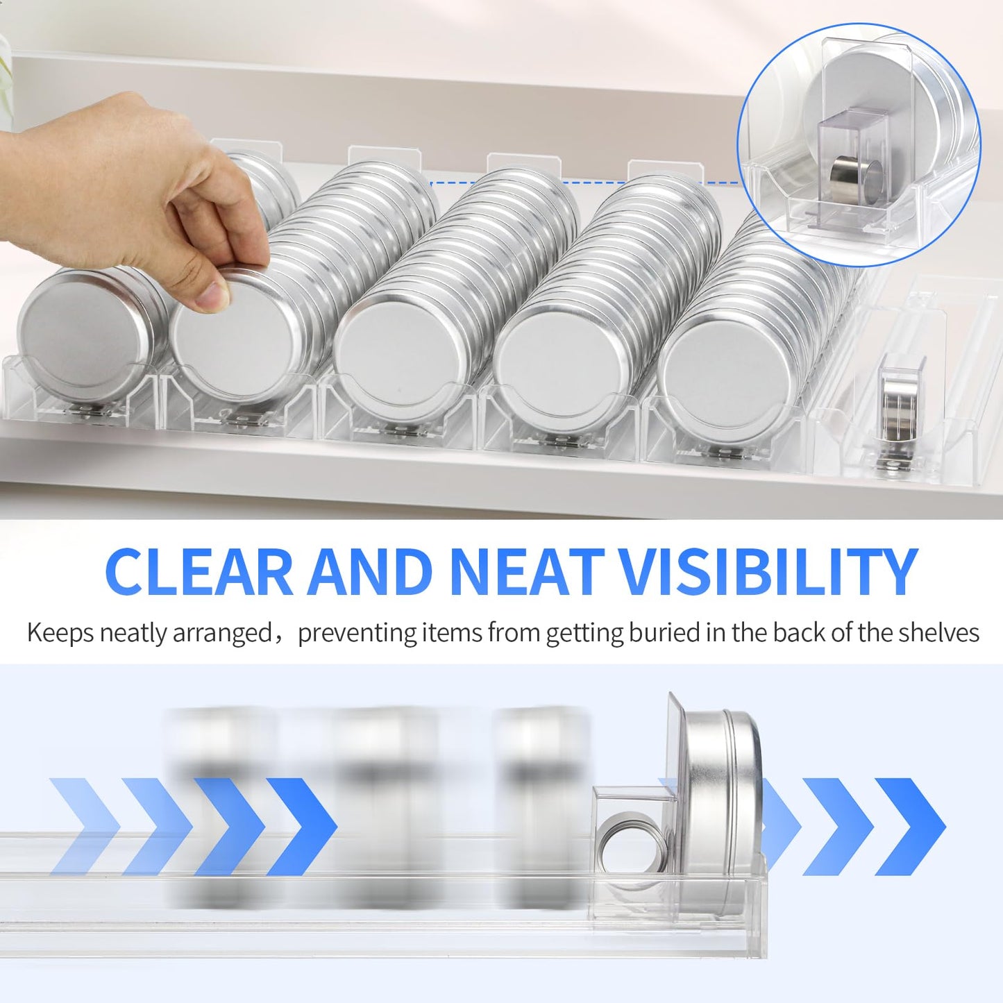Snus Organizer for Stores，Snus Pusher ，Automatic Spring-Loaded Round-Jar Shelf Pusher，Circular Chewing Gum Display Holder（6 Pieces）