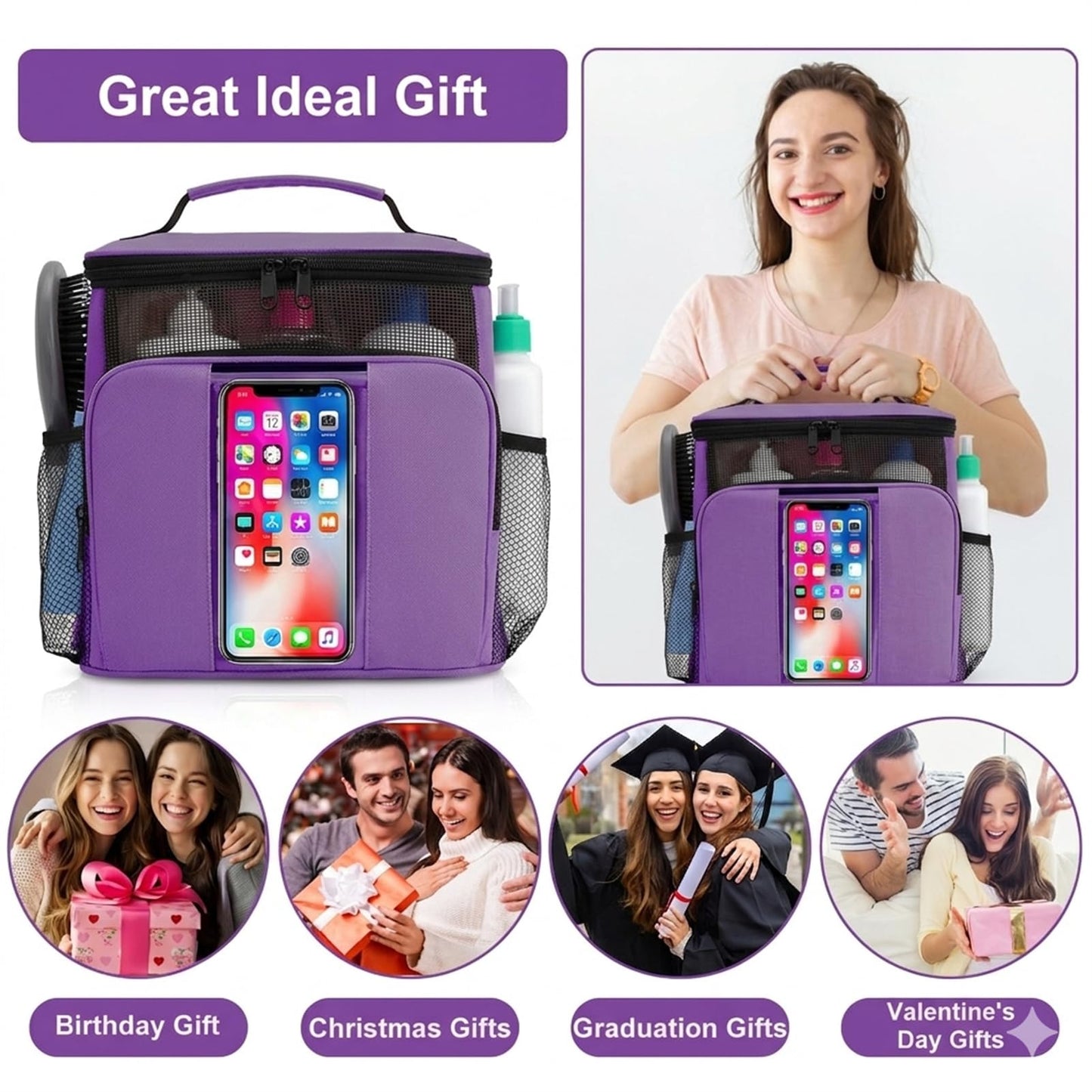 BAIMAY Travel Toiletry Bag for Women, Large Makeup Organizer for Full-Sized Toiletries Gifts for Women-Purple