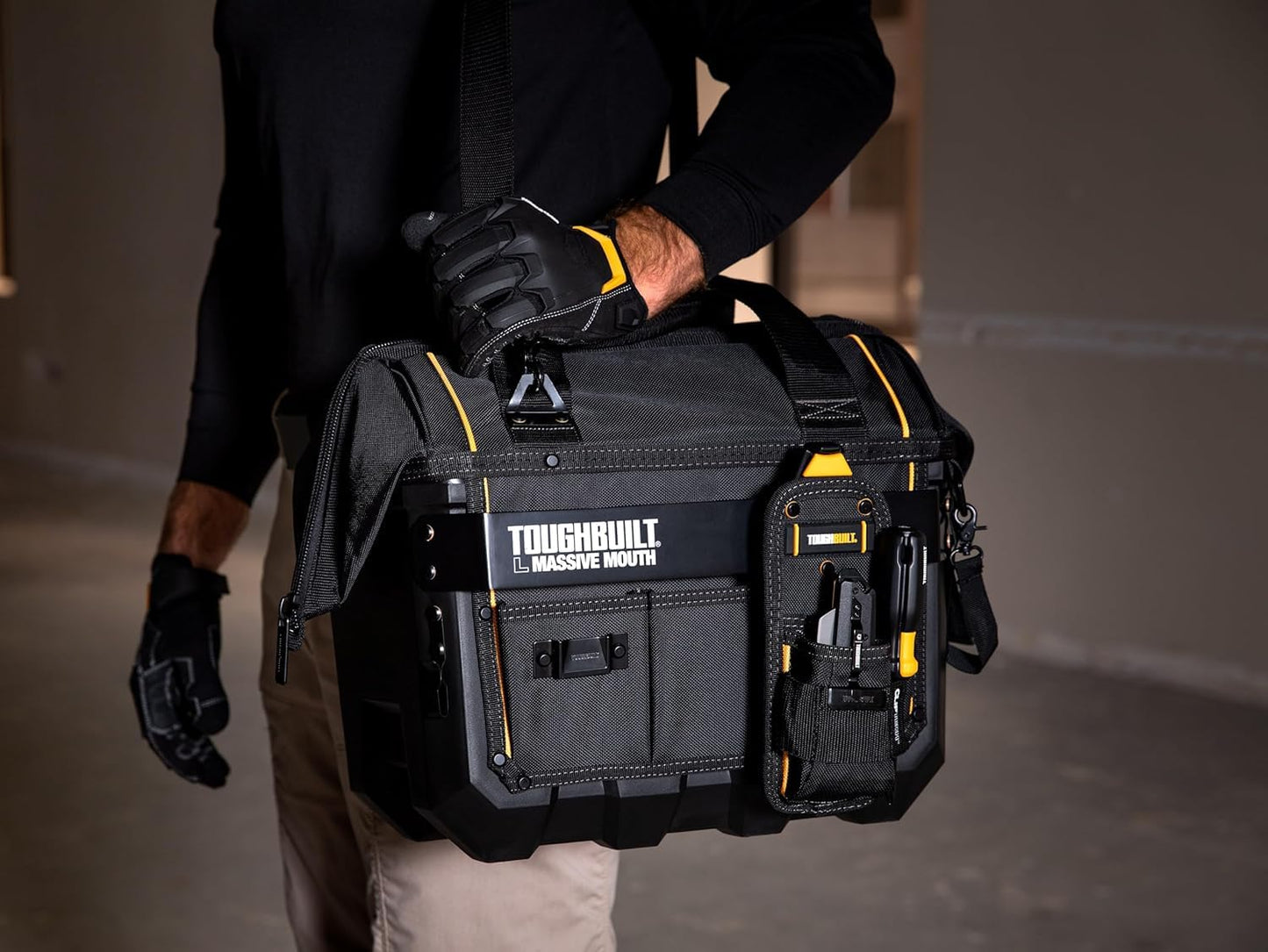 ToughBuilt ClipTech Series – 16" Massive Mouth Tool Bag, Heavy-Duty Wide-Mouth Storage Bag Rigid Frame 1680D Ballistic Fabric, Reinforced Handles Waterproof Base (TBL-CT-62-16A)