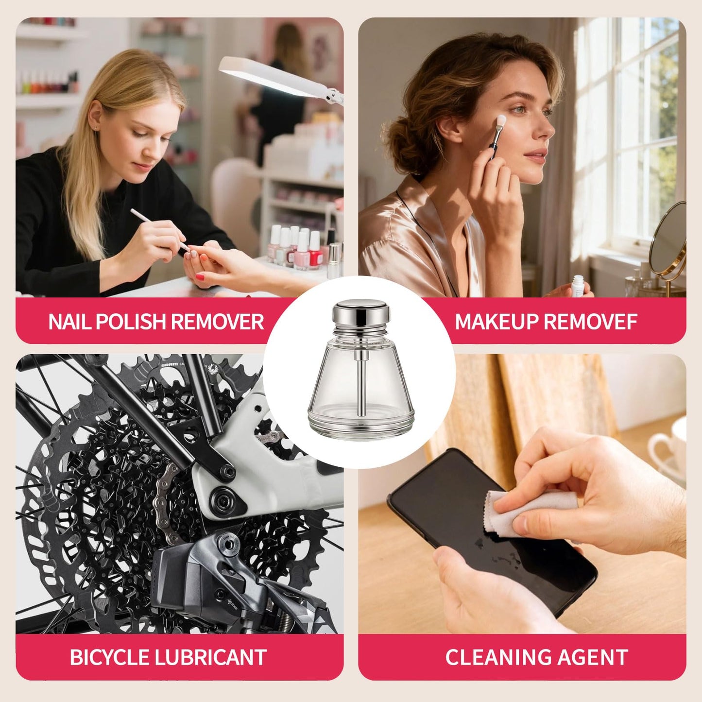 2 Pcs 6 Oz/ 180 ml Clear Pump Dispenser Bottle with Metal Flip Cover Glass Nail Polish Remover Push Down Dispenser Bottle Refillable Push Down Pump Dispenser Press Container for Makeup Remover