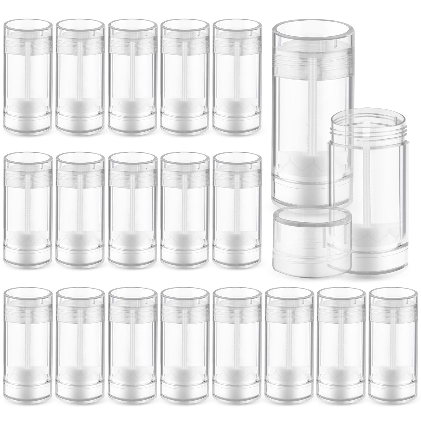 20 Pcs 30g/1oz Deodorant Jars Empty Refillable Round Plastic Deodorant Bottles Twist Up Bottom Filling Stick Tubes for Homemade DIY Lotion Bar Chapstick - Clear