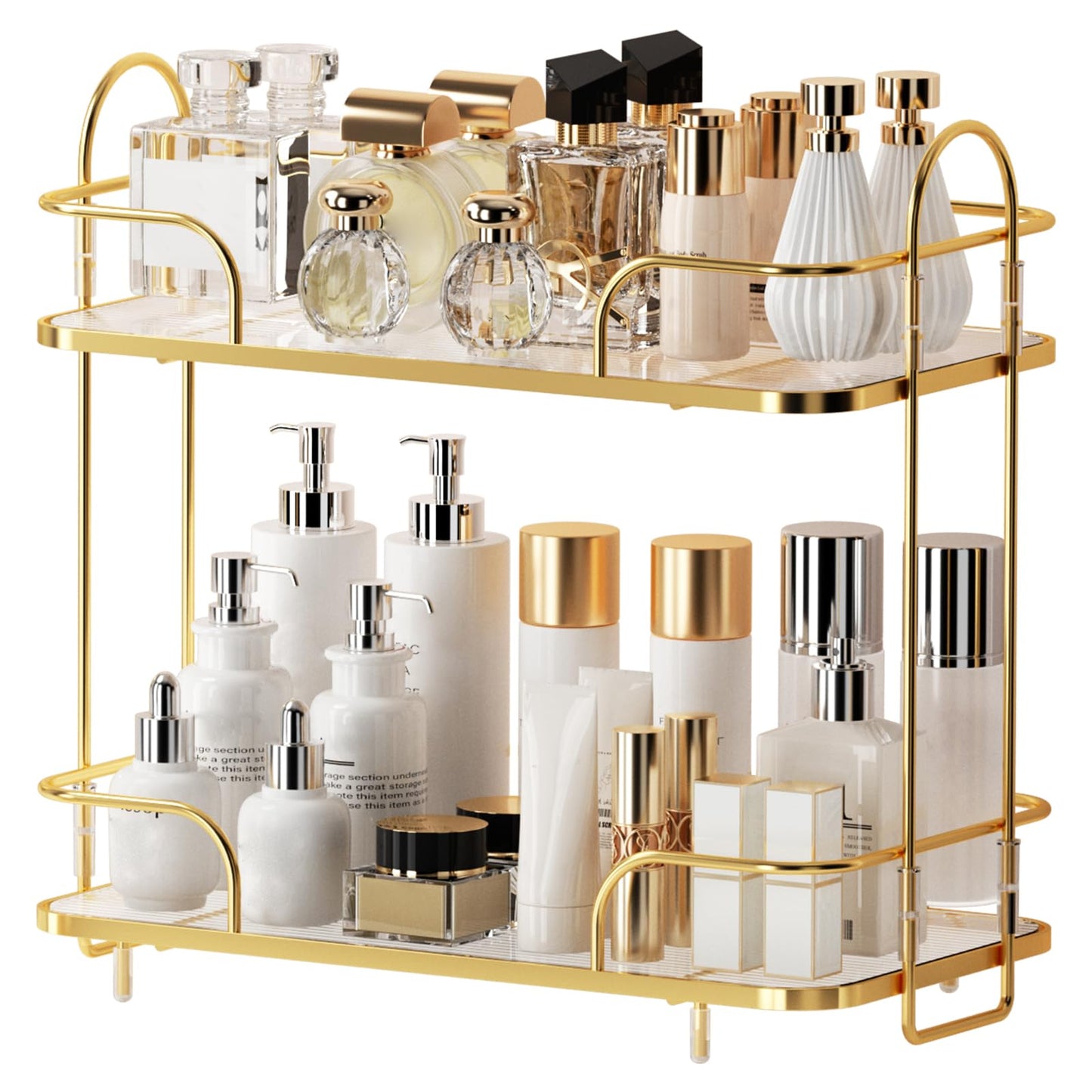 2 Tier Corner Bathroom Counter Organizer, Cosmetic Skincare Organizer, Bathroom Countertop Perfume Tray Vanity Organizer, Kitchen Spice Corner Storage Shelf