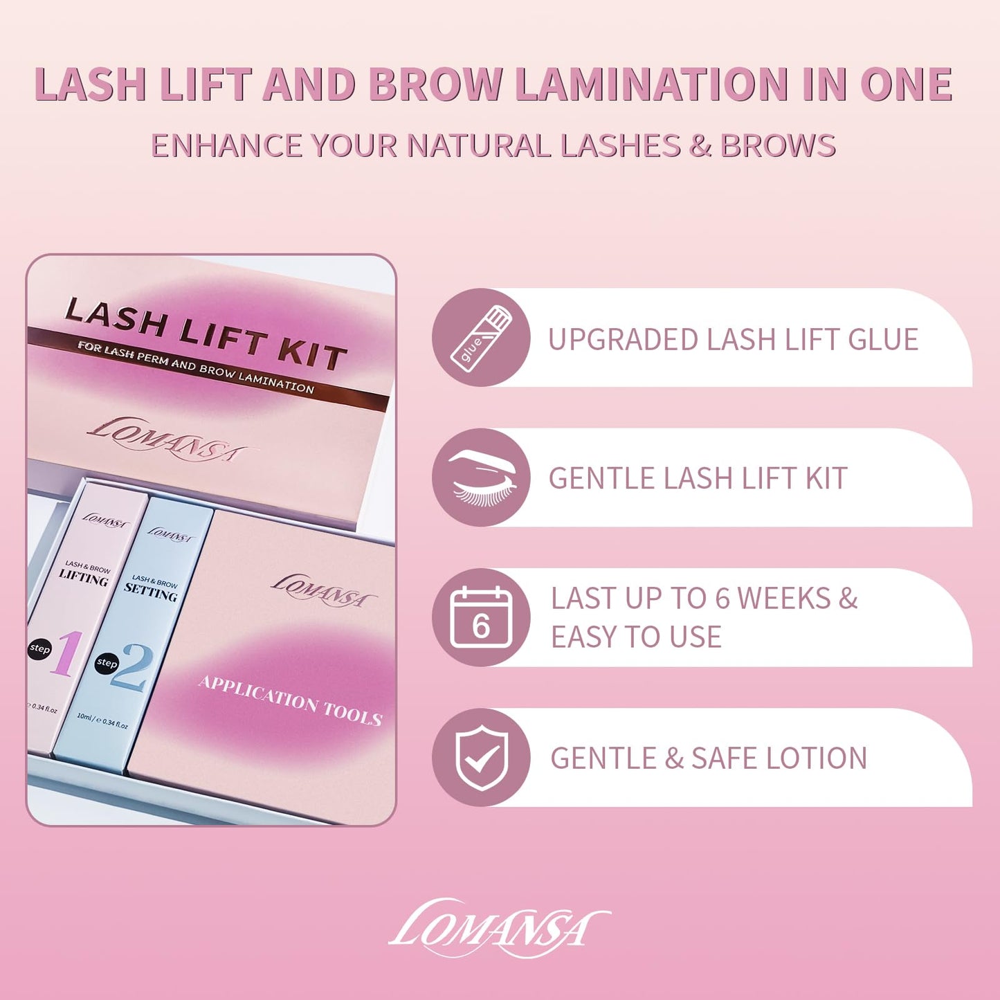 Lomansa Korean Lash Lift Kit, Eyelash Lift Kit for Long-Lasting Curl, 2 Step Tube Lotion with Natural Lifting Salon Quality