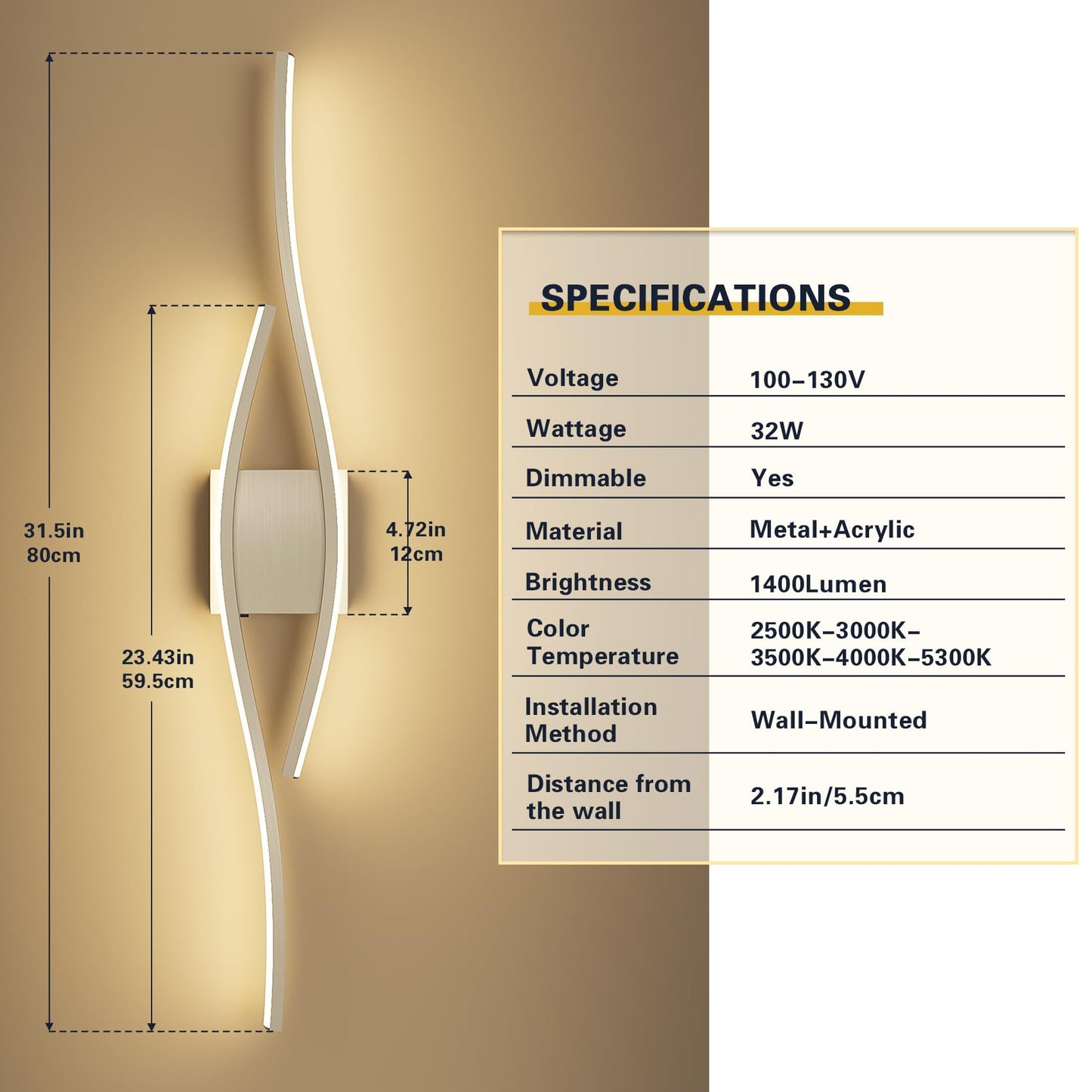 Joossnwell Bathroom Vanity Light Modern Bathroom Lighting Fixture Over Mirror Brushed Nickel 5CCT Dimmable Led Bath Vanity Light Bar 31.5 Inch