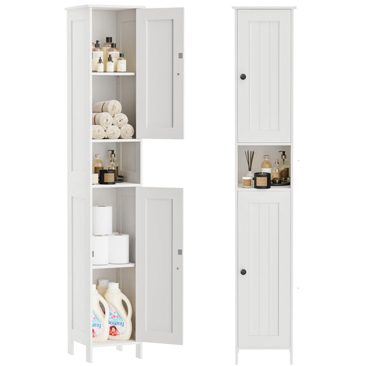 Homleke Tall Bathroom Storage Cabinet with 2 Doors, 67"H Narrow Storage Cabinet with Adjustable Shelves& Anti-Tip Design, Reversible Door Installation, Easy Assembly, 11.8 x 11.8 x 66.9 Inches, White