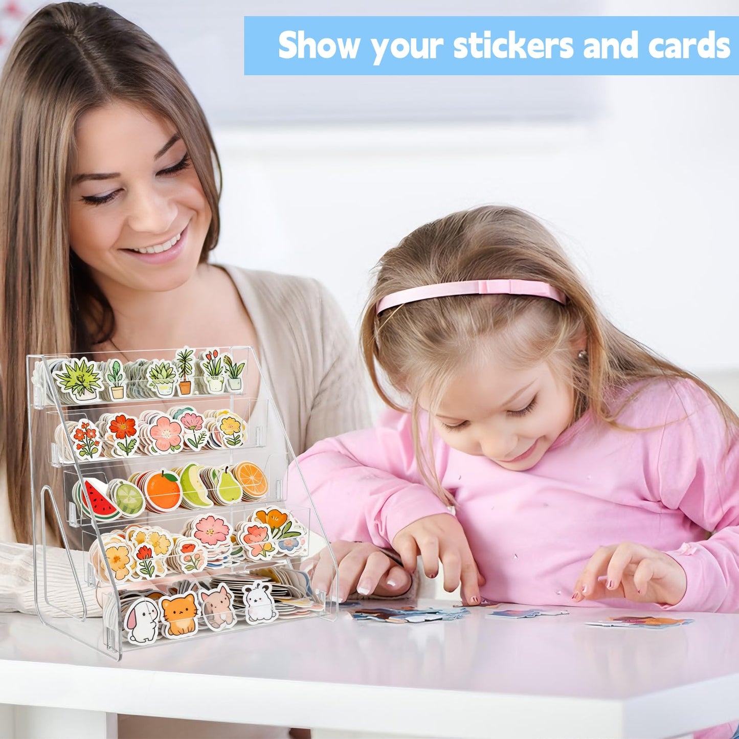 Hlimior 5-Tier Sticker Display Stand for Vendors, Pocket Acrylic Display Stands & Card Stand, Portable Organizer for Trade Shows, Retail Stores, Small Business Supplier Events