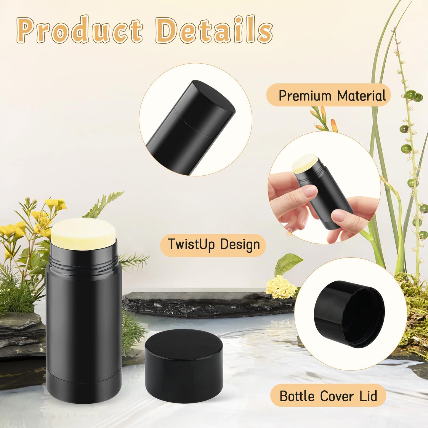 20 Pcs 15g/0.5oz Deodorant Jars Empty Refillable Round Plastic Deodorant Bottles Twist Up Bottom Filling Stick Tubes for Homemade DIY Lotion Bar Chapstick - Black