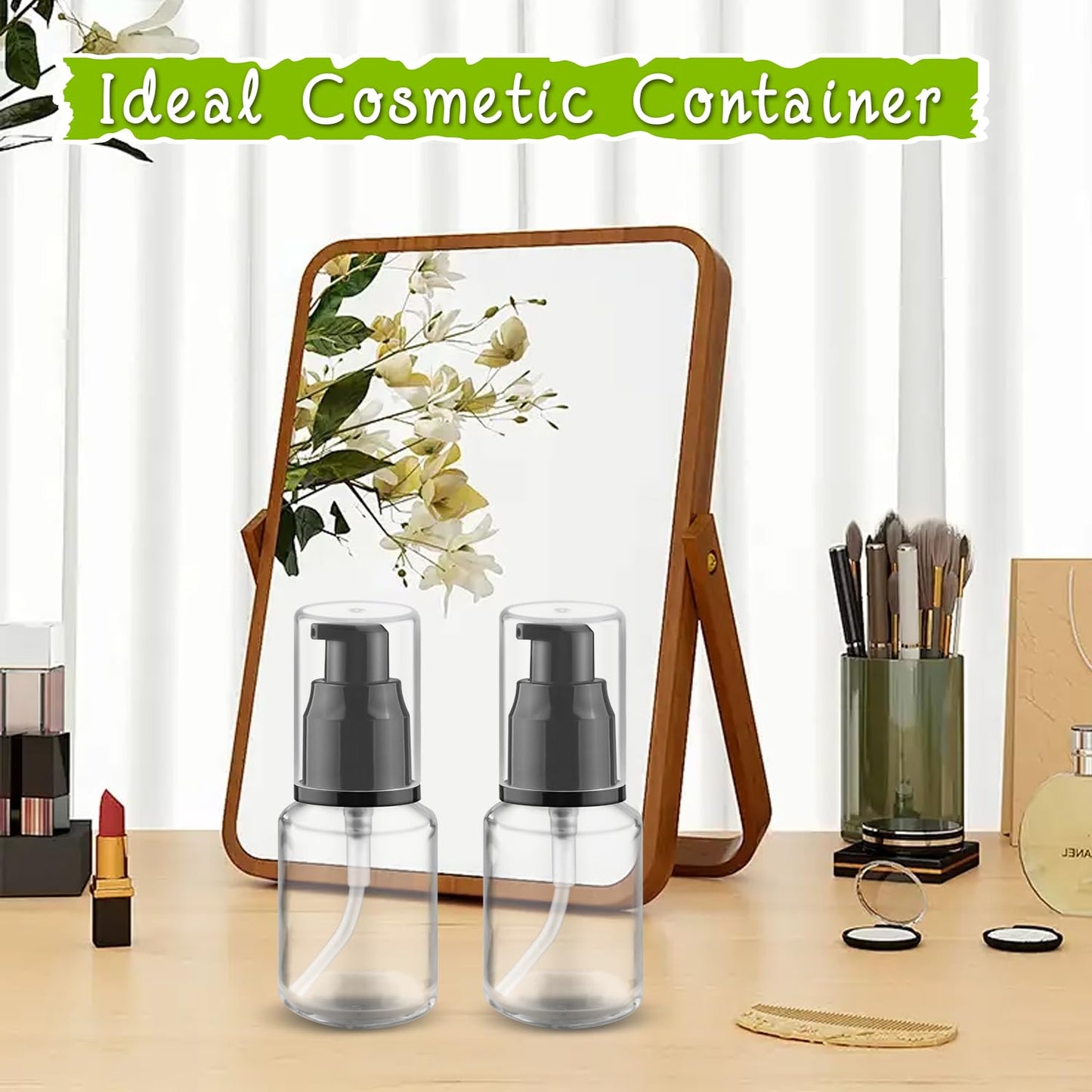 BOSMIOW 6 Pcs 30ml/1oz Clear Glass Lotion Pump Jars,Travel Size Shampoo Bottles,Refillable Cosmetic Containers for Foundation,Creams,Essential Oil and Other Toiletries