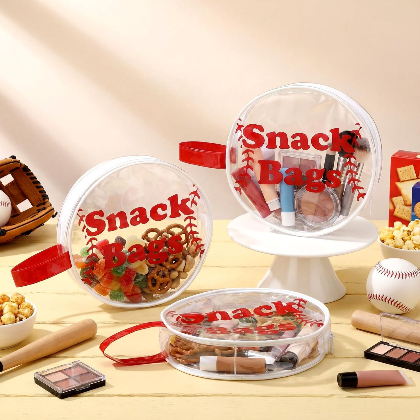 Reginary 12 Pcs Baseball Snack Bags for Team Gifts Baseball Goodie Treat Candy Bags Pouch Clear PVC Waterproof with Zipper Party Favors for Team Christmas Birthday Gifts Sport Supplies