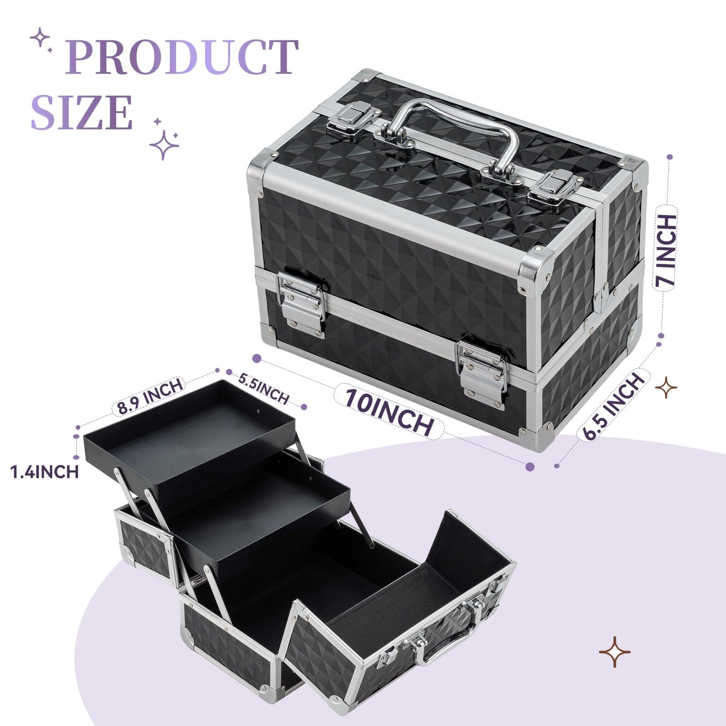 Leeora&Leekoo Makeup Train Case Cosmetic Box Portable Makeup Case Organizer 2 Trays Makeup Storage for Cosmetologist Aesthetic Supplies Nail Tech Traveling Makeup Box (Watercube)