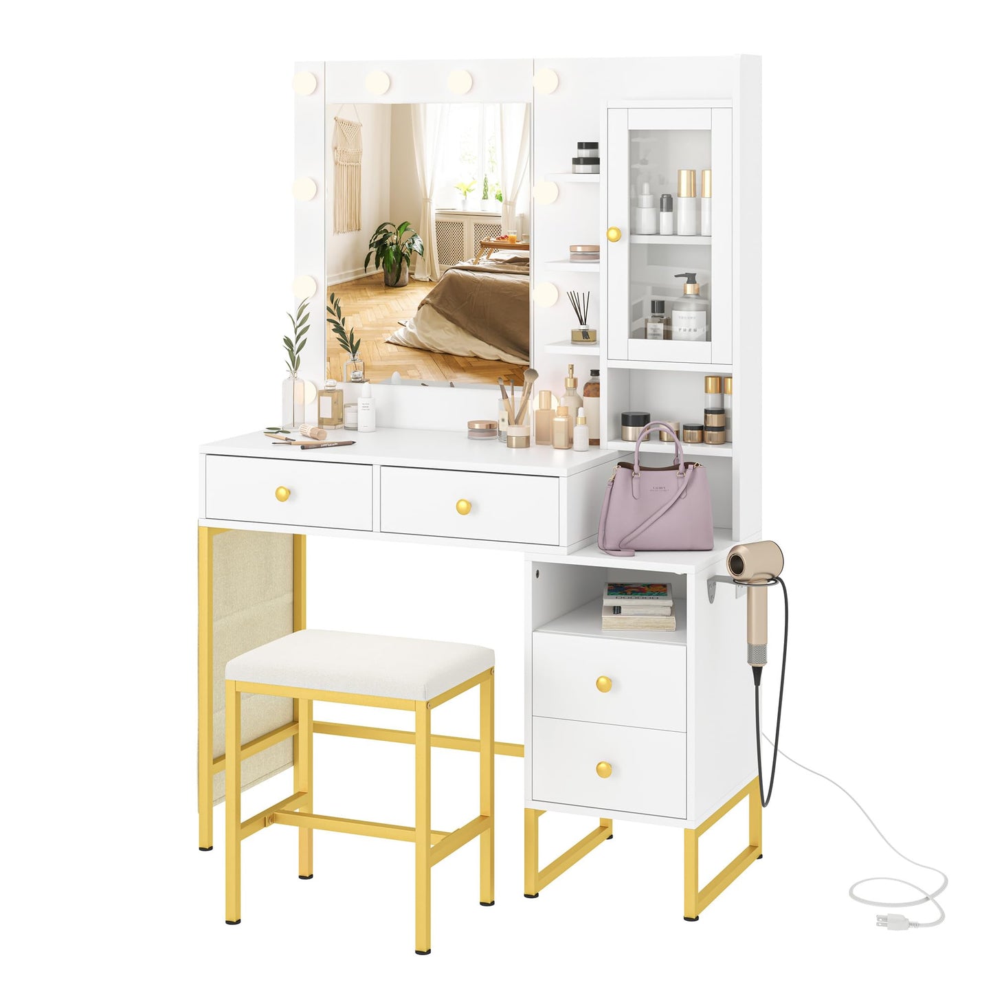 YIKEHOME 40" W Makeup Vanity Desk with Mirror Set