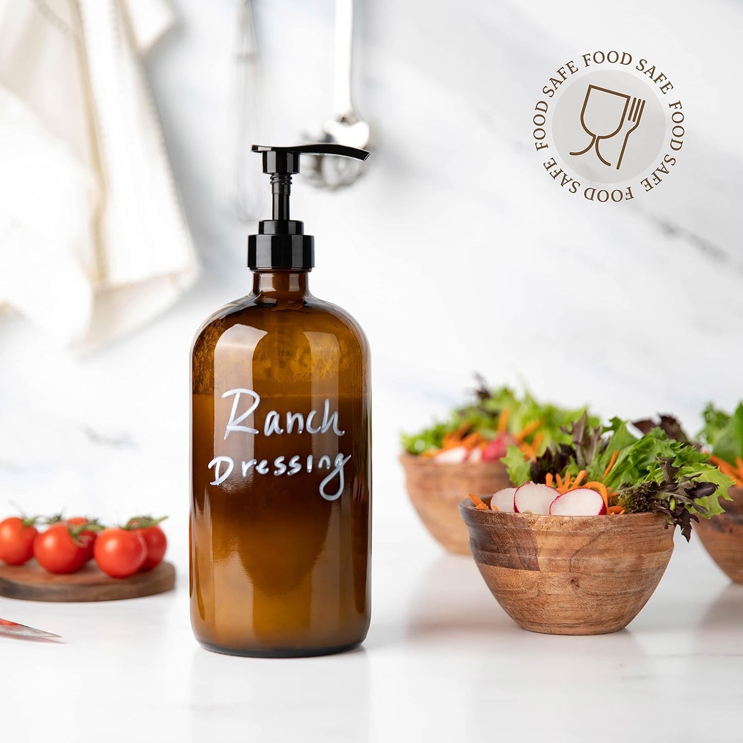 32 Ounce Glass Large Soap Dispenser - Refillable Shampoo and Conditioner Bottle with Pump for Shower and Bath - 1 Liter Shower Bottle- by Kitchentoolz