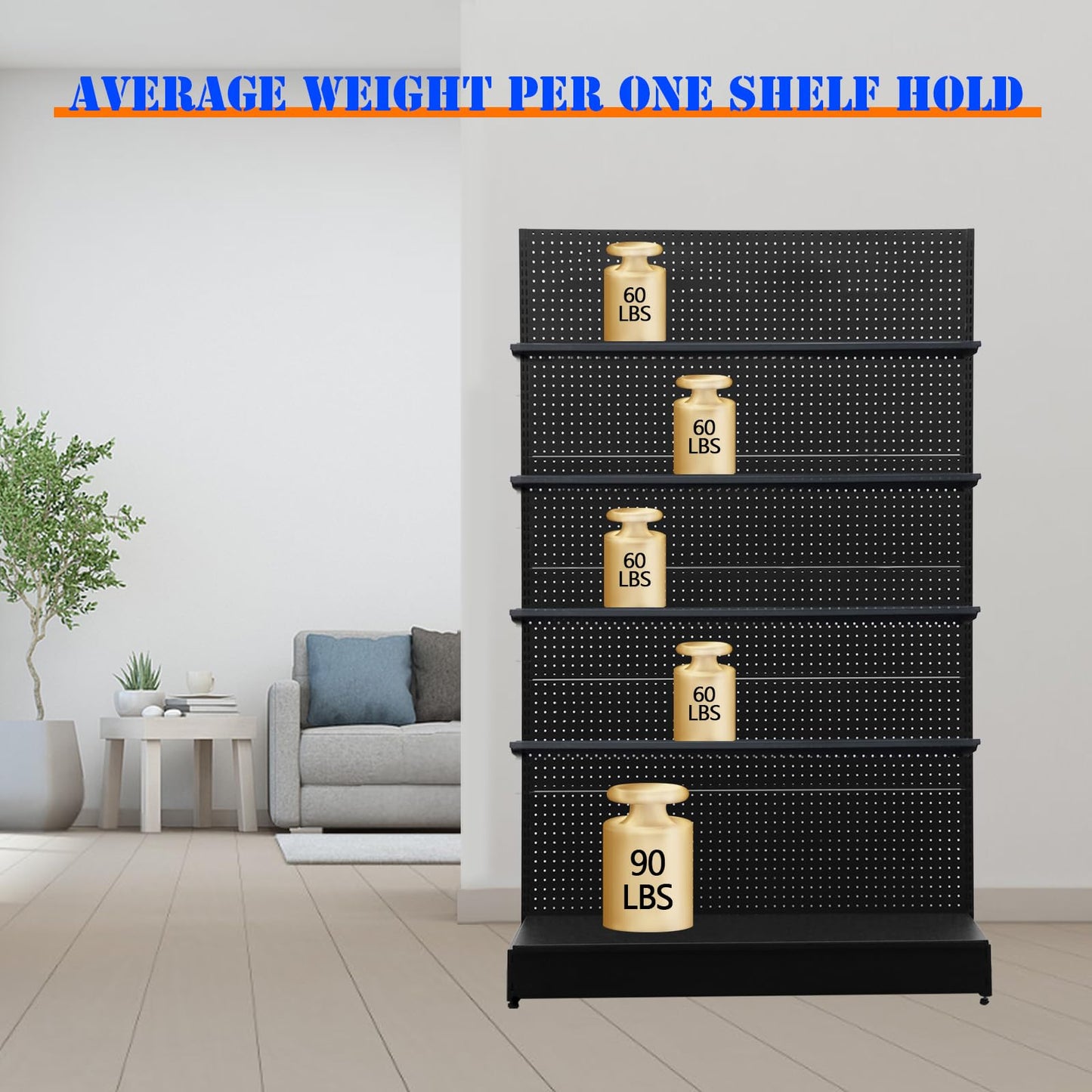 NectaCol Pegboard Display Stand 4'W x 6.5‘H, Gondola Retail Shelving Wall Display for Convenient Grocery Office Supply and Liquor Stores, Single Side Peg Board Panel No Including 4 Shelves