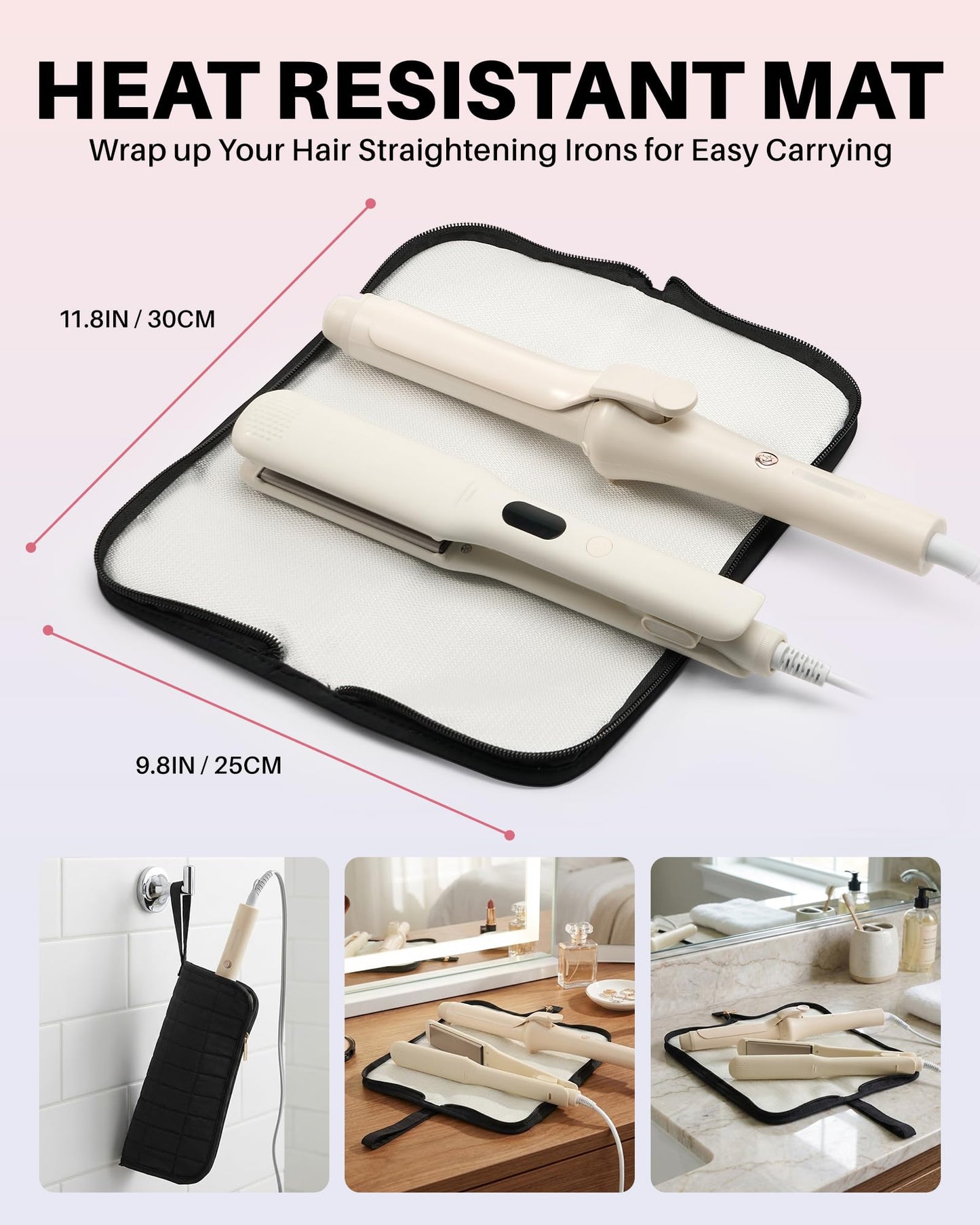 Noldena Hot Tools Travel Case with Heat Resistant Mat Pouch, Large Hair Tool Organizer Bag for Curling Iron Flat Iron Hair Dryer Hot Air Brush, Water Resistant Makeup Bag Gift for Women, Black