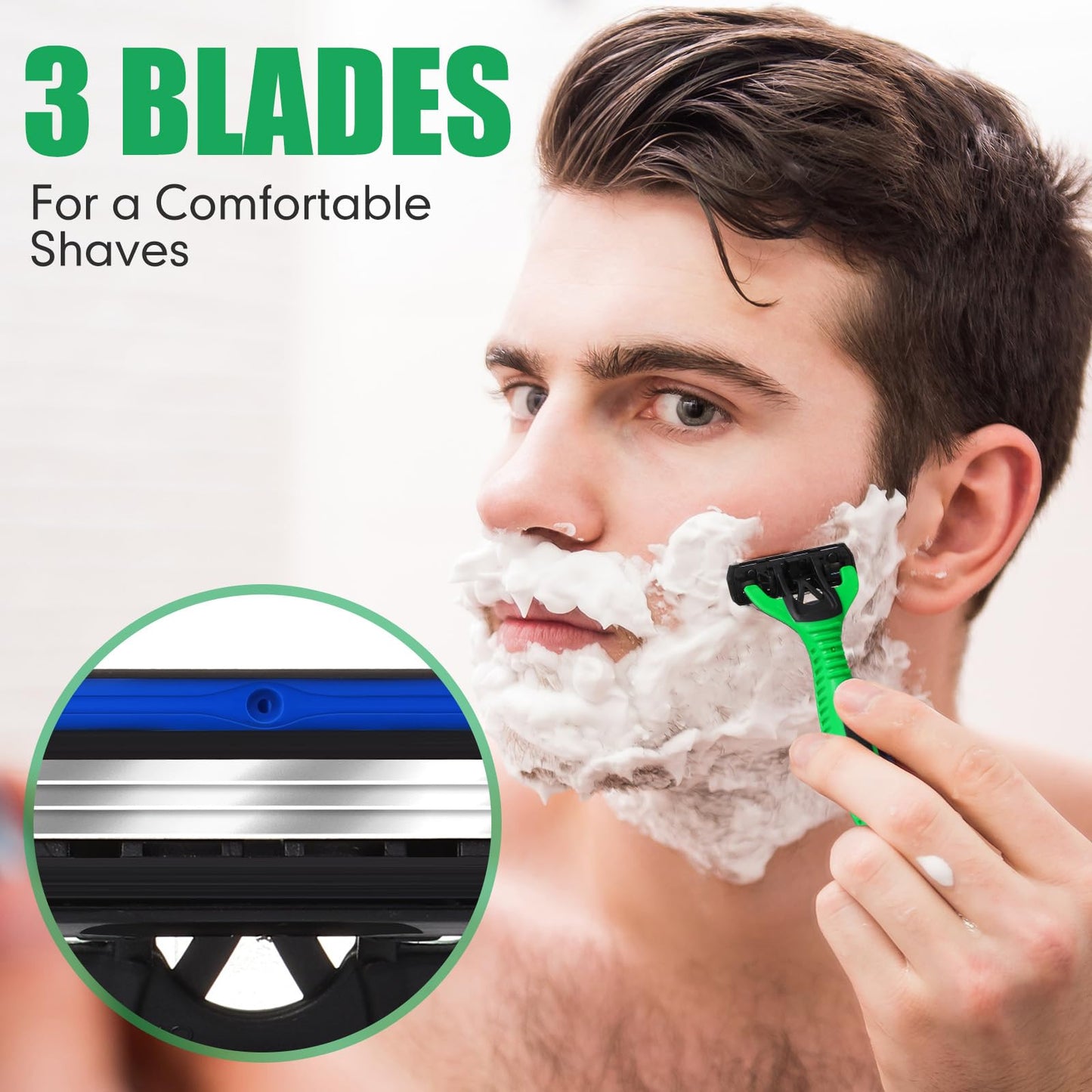 Wovnet 36 Pcs Mens Disposable Razors Bulk 3 Blade Sensitive Head Shaving Razors for Men Travel Hotel Spa Christmas Party Gift
