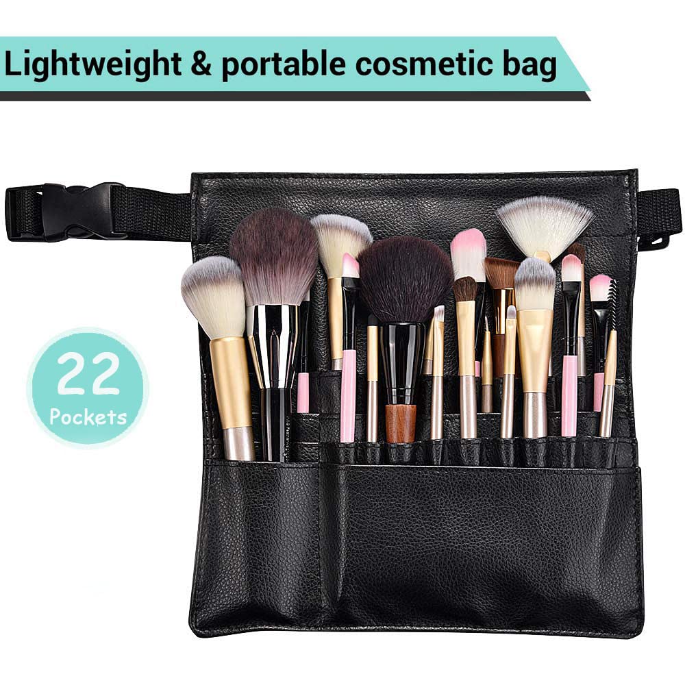 Comicfs Makeup Brush Bag 22 Pockets Professional Cosmetic Holder Organizer Apron with Artist Belt Strap for Women (Brush Not Included)