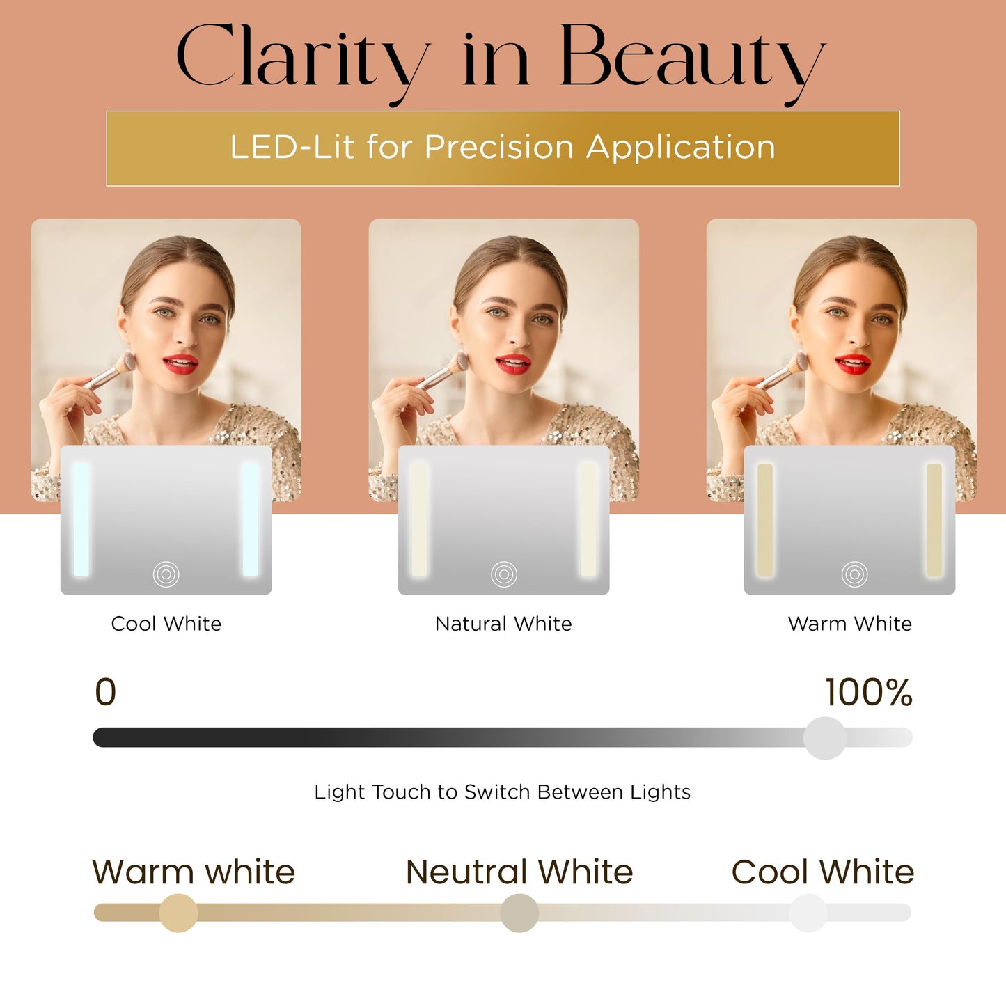 NJ GLAM Lighted Makeup Case with Mirror + 10x Mini Mirror - Portable, 3 LED Modes, Adjustable Dividers I Travel Makeup Train Case & Organizer I USB Rechargeable I (White)