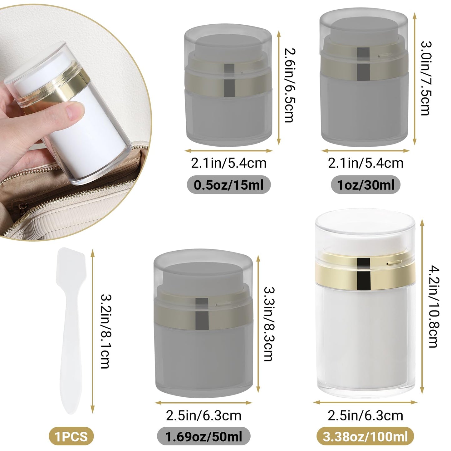 Segbeauty 3.38oz Airless Pump Jar, Empty Makeup Containers 100ml Vacuum Bottle Dispenser, 3pcs Refillable Jar Travel Bottles for Toiletries Moisturizer Container Travel Size for Lotion Moisturizer