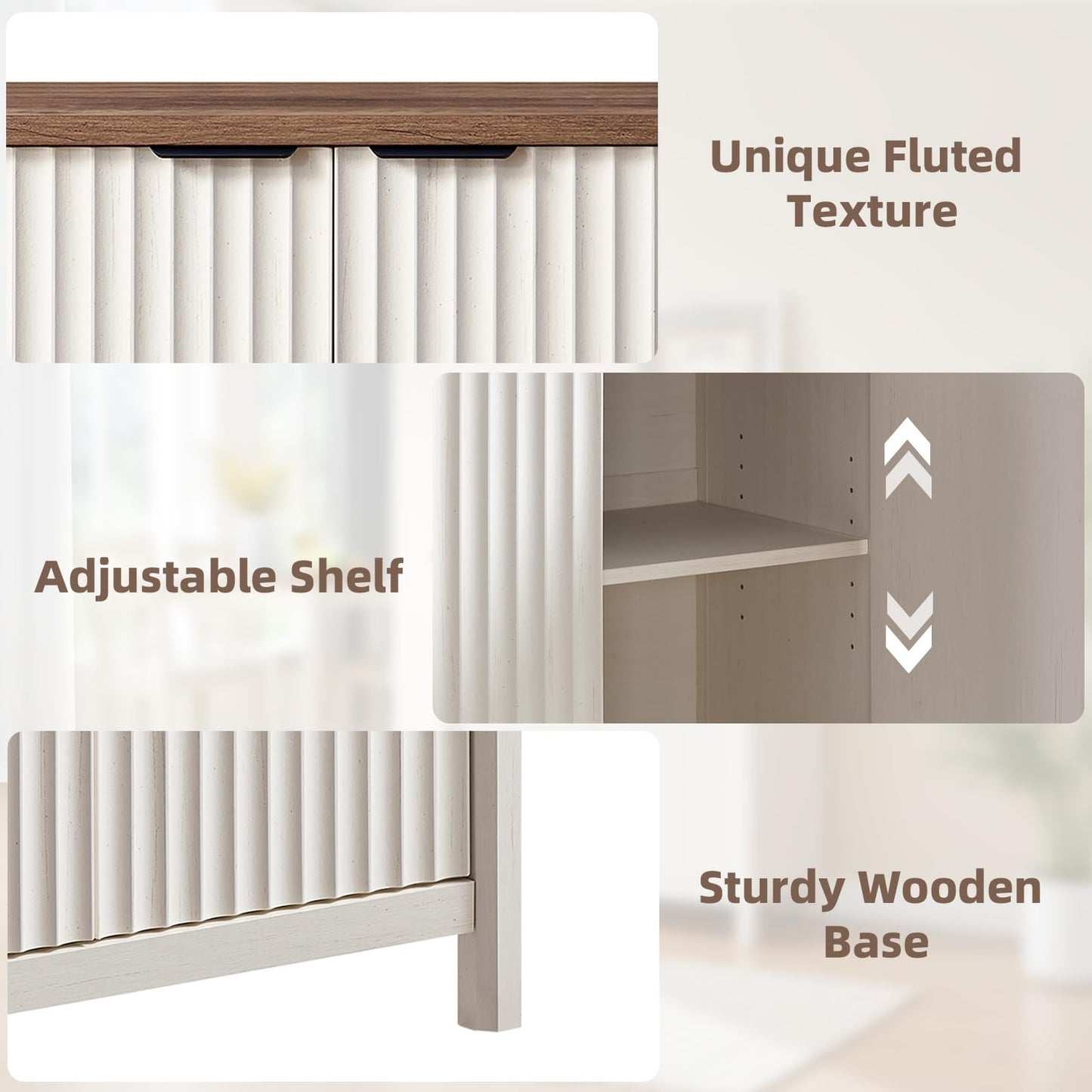 BuildHom 32" Sideboard Buffet Cabinet with Storage, Fluted Accent Storage Cabinet with 2 Doors, Modern Accent Coffee Bar Console Table for Kitchen, Entryway, Antique White