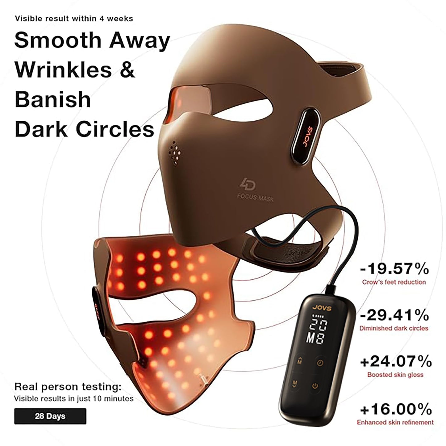 JOVS 4D Laser Light Therapy Mask, Red Light Therapy Mask for Face with FPT Technology, 4 Long Light Waves for Deep Anti-Aging and Wrinkle Reduction, 6× More Powerful than LED Laser Tech