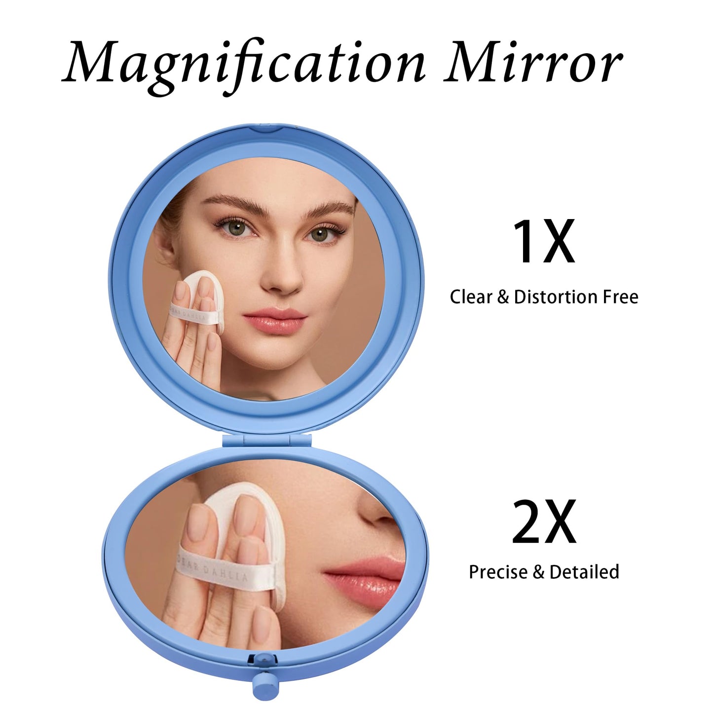 QUSTGO Compact Mirror, Pocket Travel Makeup Mirror for Purse, Metal Round Shell, 2-Sided 1X/2X Magnifying, Portable, Folding, Handheld, Baby Blue,18 Pack