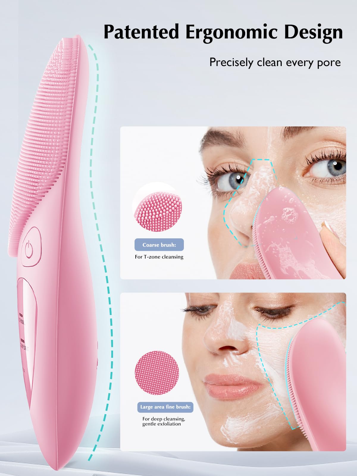 COSLUS JMY05 Facial Cleansing Brush Silicone Face Scrubber: Waterproof Rechargeable Face Wash Brush, 4 Cleansing Modes, Electric Face Exfoliator for Men Women Cleaning, Exfoliating, Massaging
