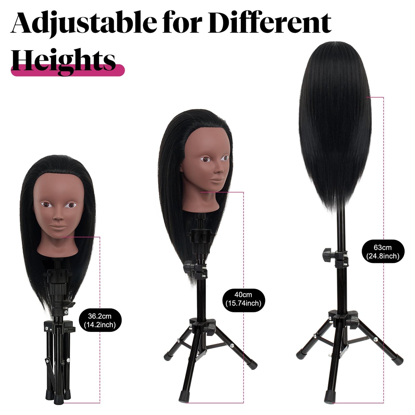 18" Mannequin Head Human Hair with Stand - 100% Real Hair Mannequin Head for Makeup Practice, Cosmetology Manikin Doll Head for Hair Styling, Hairdressing Training Head for Braiding with Tripod,Black