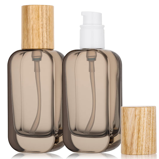 Segbeauty 1.7oz Empty Glass Travel Size Containers, 2pcs Glass Lotion Travel Pump Bottle Refillable, 50ml Black Lotion Pump Dispenser Leakproof, Thick Mini Sample Bottles for Cream Essential Oils