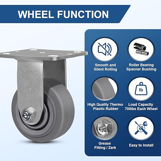 4 Inch Rubber Wheels (Flat Tread)- Heavy Duty Casters, Industrial Caster Wheels- with up to 700 LB Capacity- Use for Dollies, Utility and Maintenance Carts(12 Rigid)