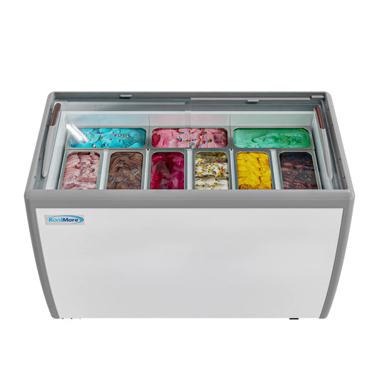 KoolMore Commercial Gelato Dipping Cabinet, Clear Display Case with a Large 9-Pan Capacity, Rolling Wheels, and Lockable Breaks
