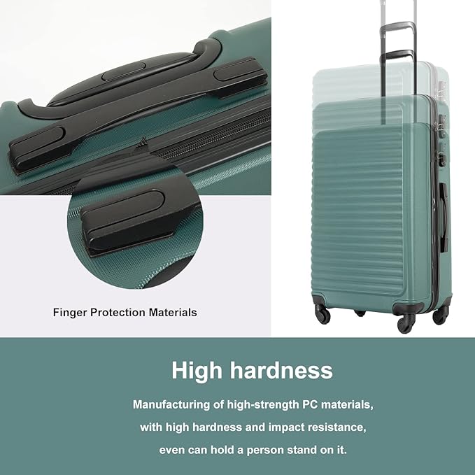 Travelhouse Luggage Sets, Expandable Hardside Suitcases 24in/28in, Carry on 20in,3 Piece Set Travel Luggages Clearance with Double Spinner Wheels TSA Lock Lightweight (Green-85)