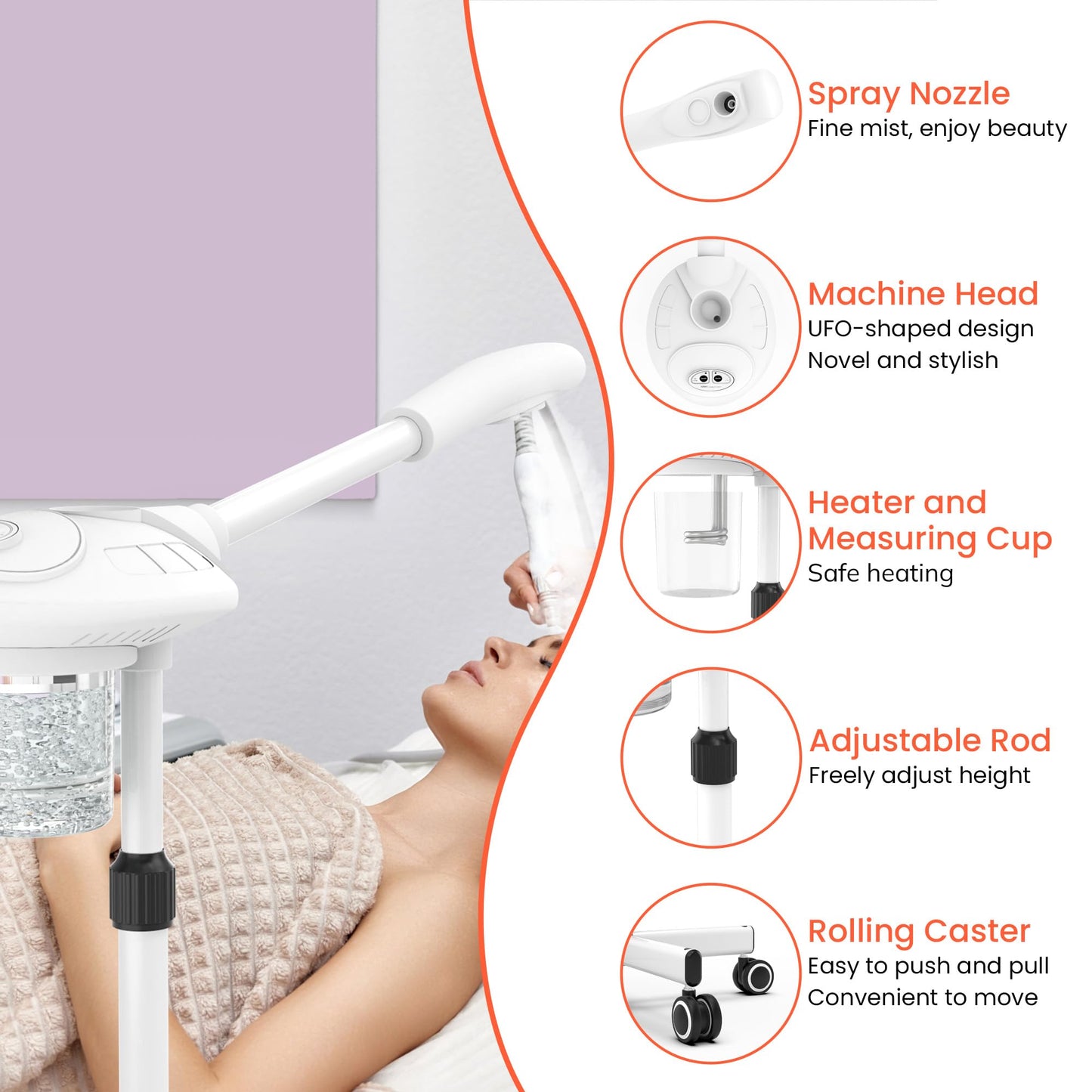 TASALON Professional Facial Steamer with Ozone, Vapor ozono Facial Steamer Professional for Clean Skin, Firm Pores, Esthetician Steamer for Home or Salon Use, Adjustable Height and Angle,White