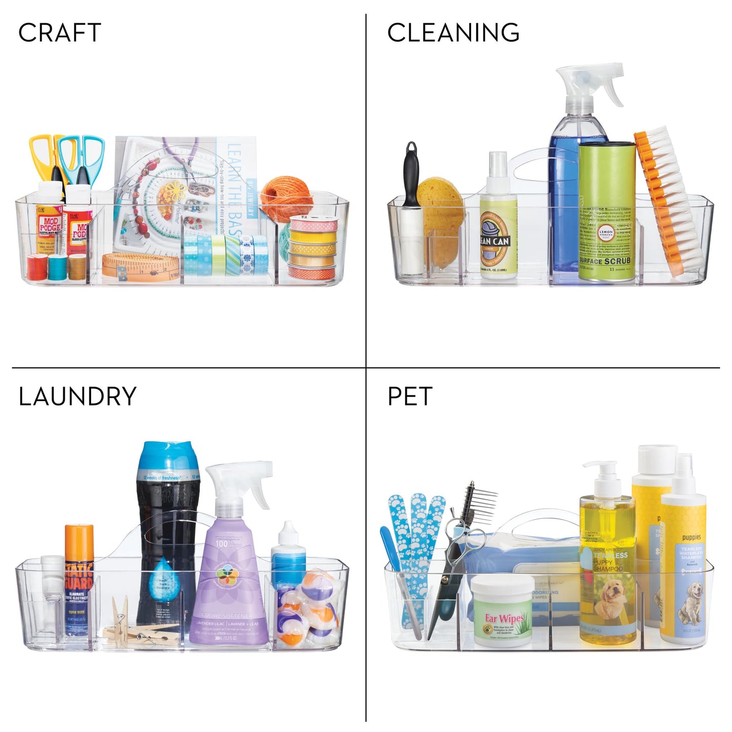 iDesign Recycled Plastic Cosmetic Organizer Tote, The Clarity Collection – 14.5” x 7” x 5.75”, Clear Bin