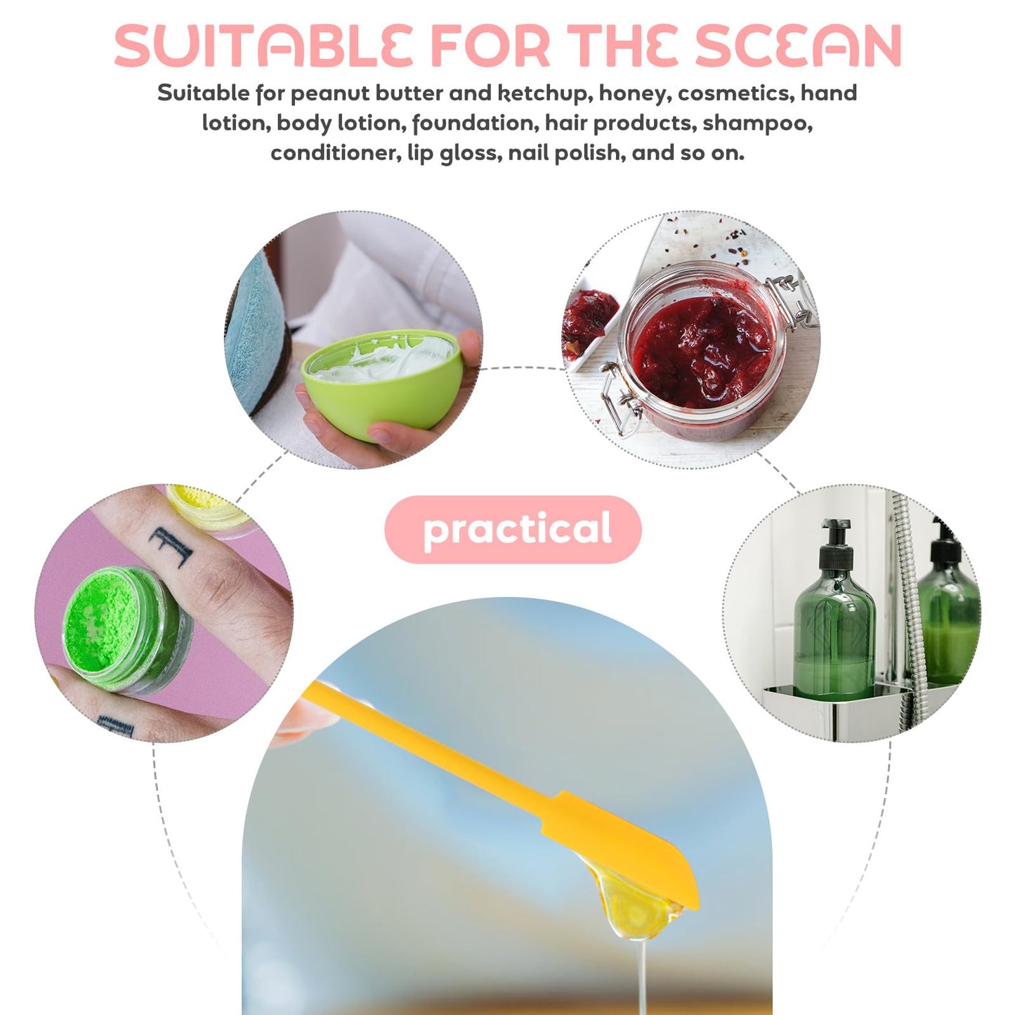 Beaupretty 3-Piece Mini Silicone Scraper Set Flexible Jar Spatulas for Cosmetics Makeup Skincare and Kitchen Use Food Grade Material 12.00In Length