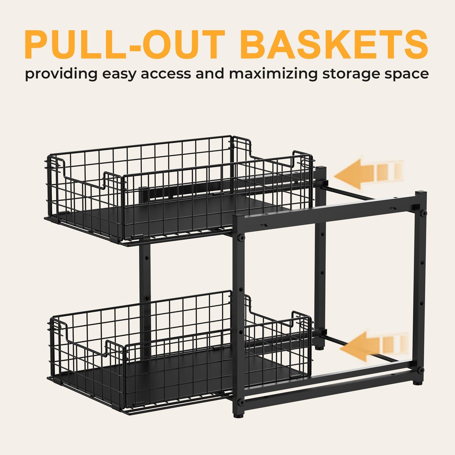 SILUB Under Sink Organizer, 2-Tier Pull Out Cabinet Organizer, Adjustable Height Bathroom Organizer and Storage, Spice Rack for Kitchen, Sliding Drawers Shelves 13.8×11×15.8 Inch (1 Pack)