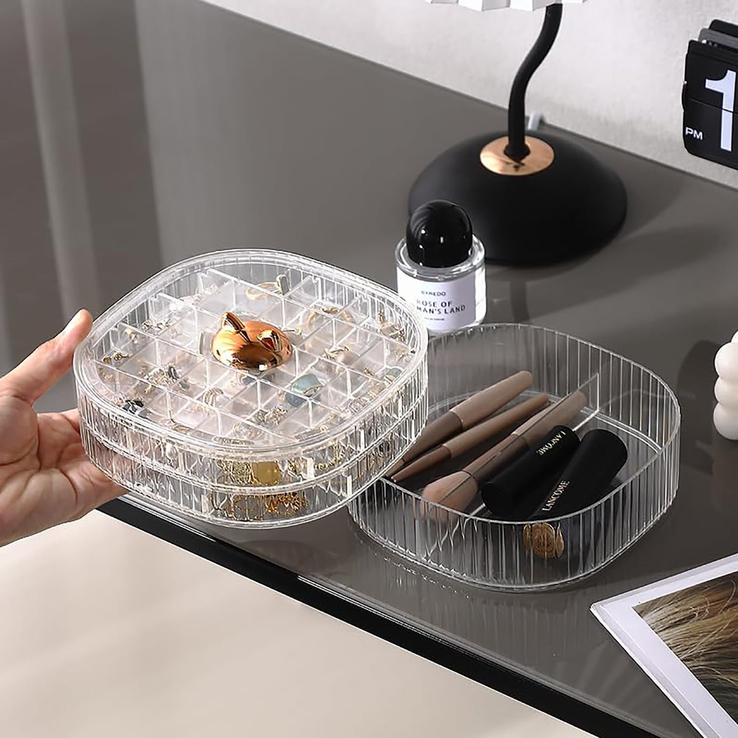 HALAFE Jewelry Box, 3-Layer Acrylic Jewelry Organizer with Cat Shape Handle, Clear Jewelry Boxes for Women Girls, Make up Organizer, Jewelry Storage Holder (Clear, Cat)