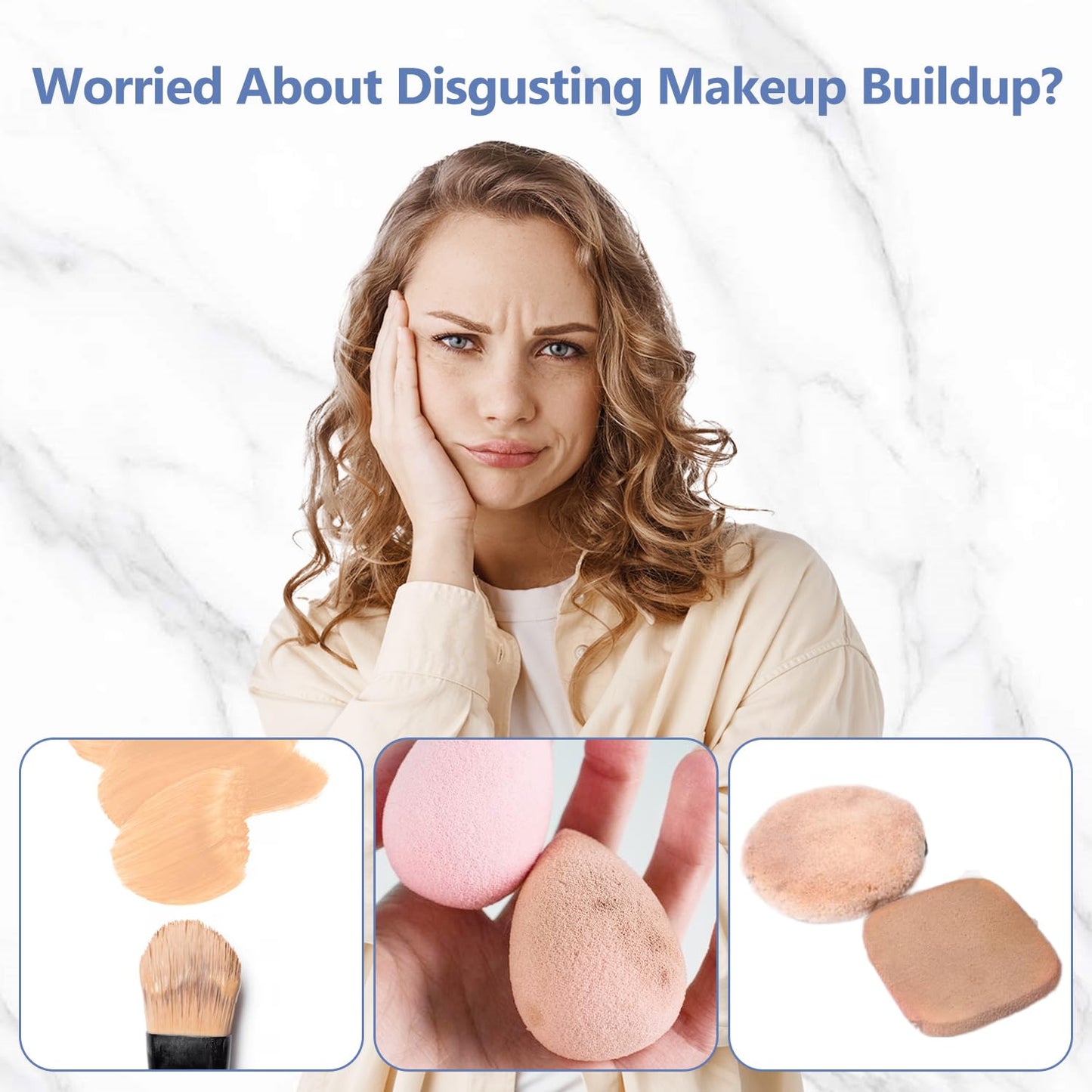 Alyfini Makeup Brush Cleaner Machine + Cleanser Solution Combo, Powerful for Tough Residue on Make Up Brushes/Sponges/Puffs