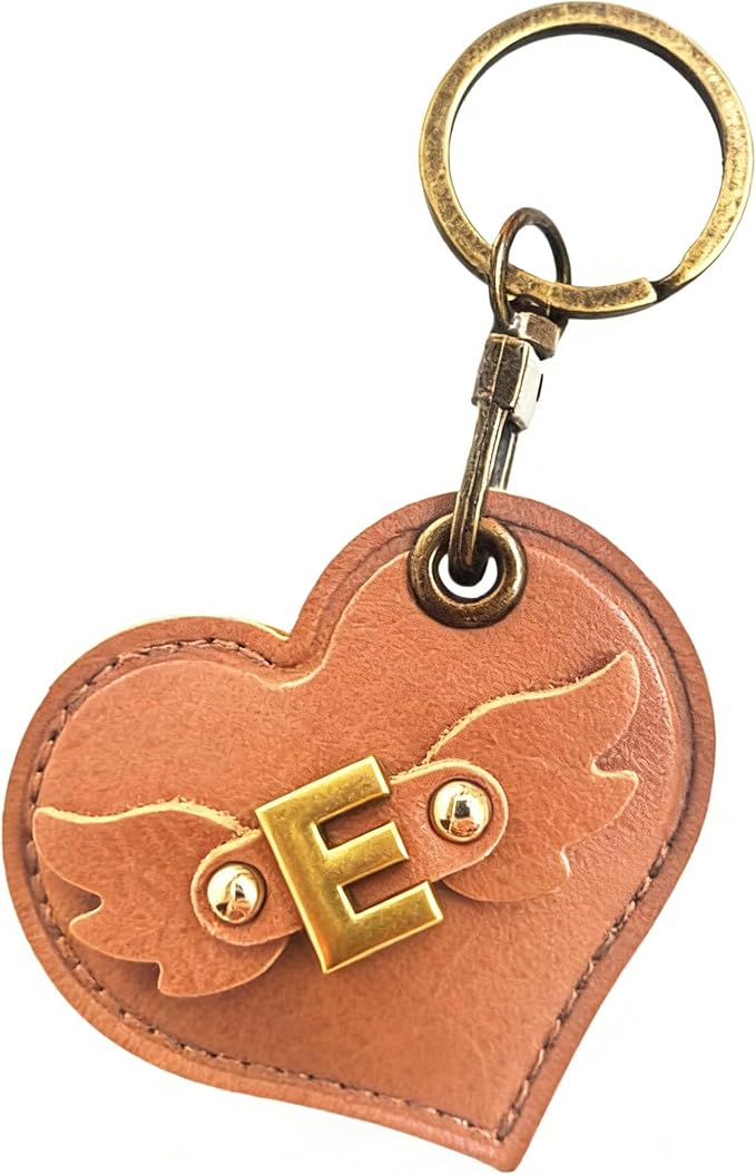 Initial Letter Leather Alphabet Keychain Holder Case Compatible with AirTag,Cute Protective Air Tag Cover with Bronze Keyring,Anti-Scratch Finder GPS Tracker Case for Pets Keys Wallet Luggage(E)
