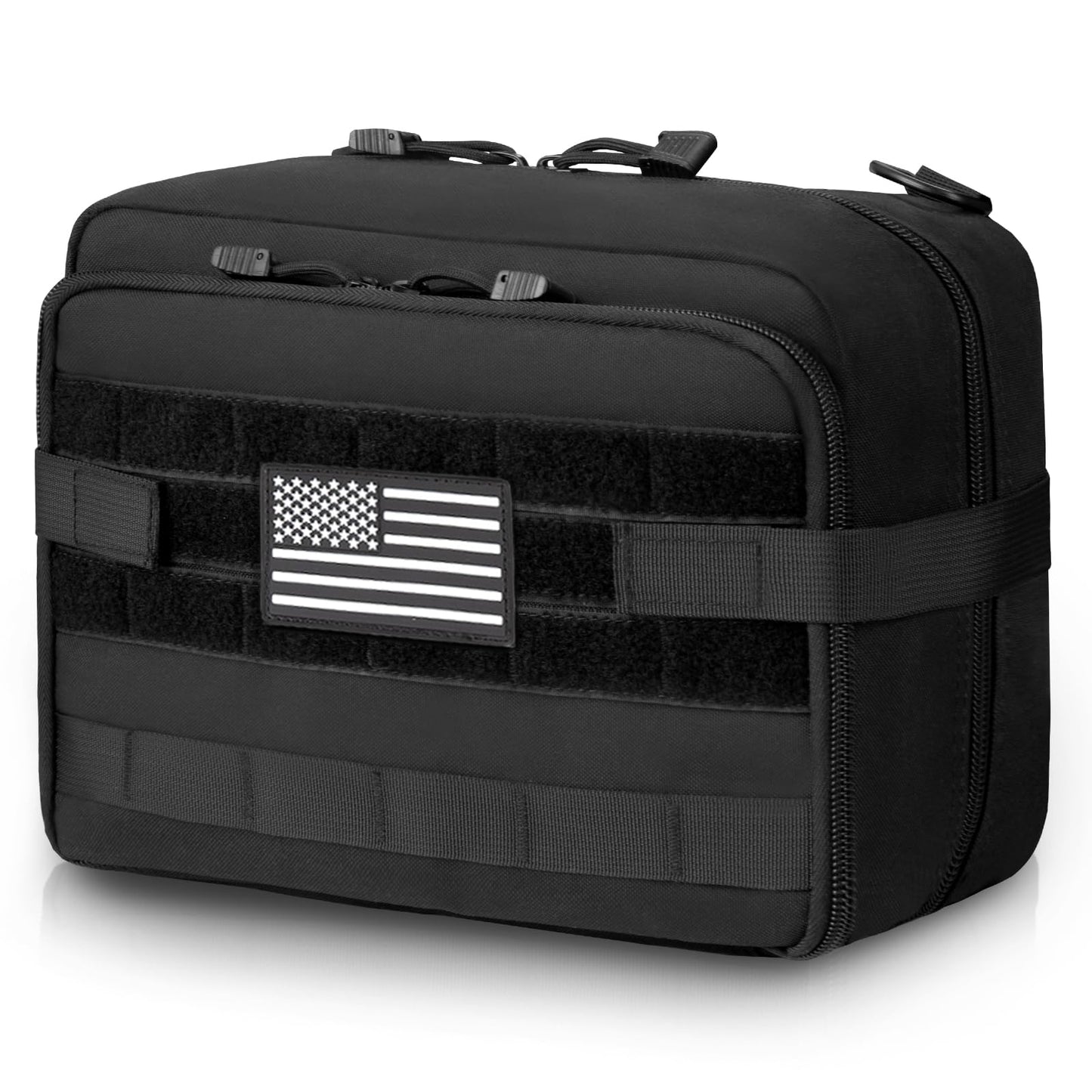 Jueachy Tactical Molle Pouch Admin Bag Utility Tool Pouches Molle Attachment EDC Large Pouches Expandable Molle Accessories Organizer Medical Pocket U.S.A Patch Included Black