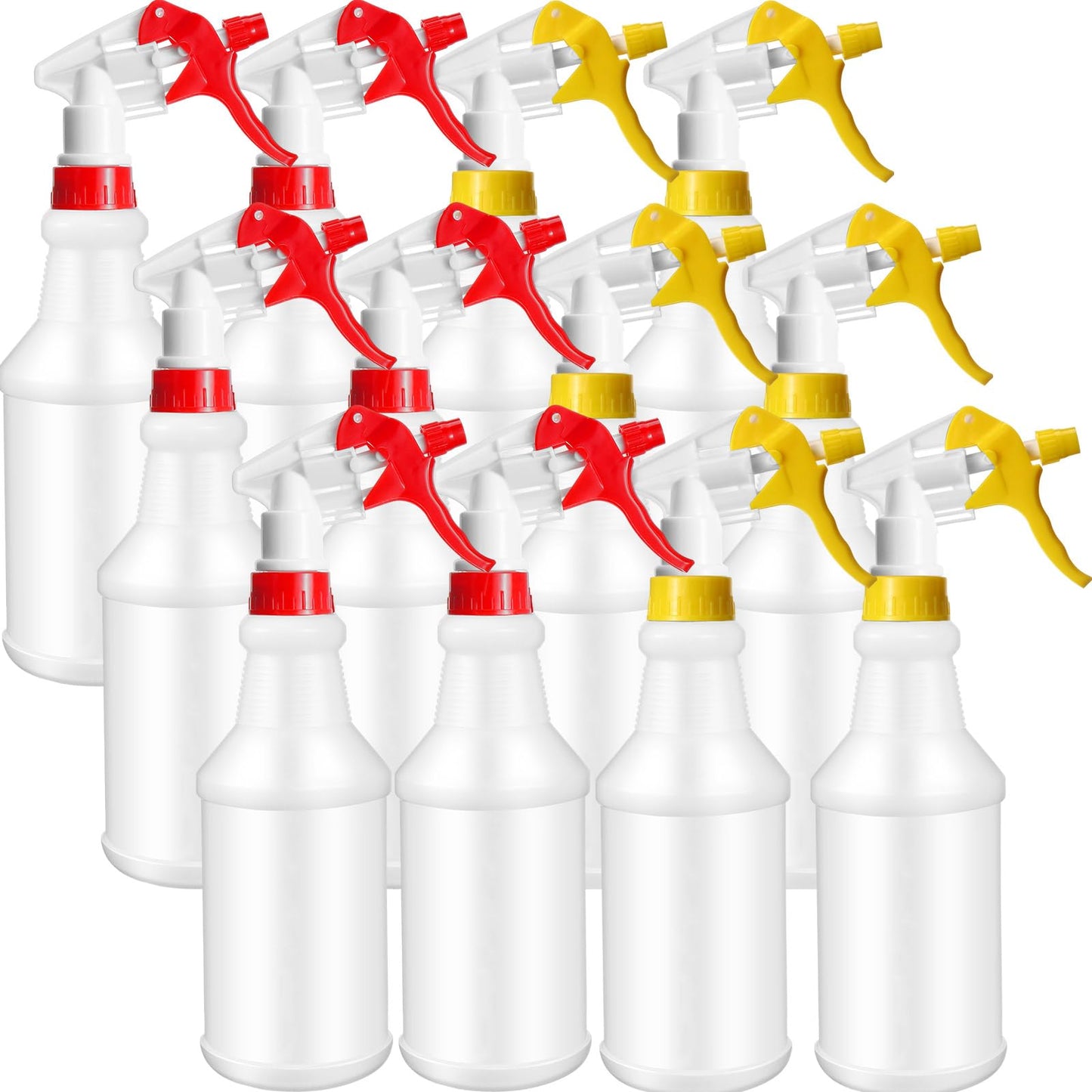 Eccliy 12 Pcs 16 Oz Plastic Spray Bottle, Adjustable Empty Reusable Sprayer for Cleaning, Planting, Water, Bathroom and Kitchen, BBQ, Commercial and Residential (Original,Red,Yellow)