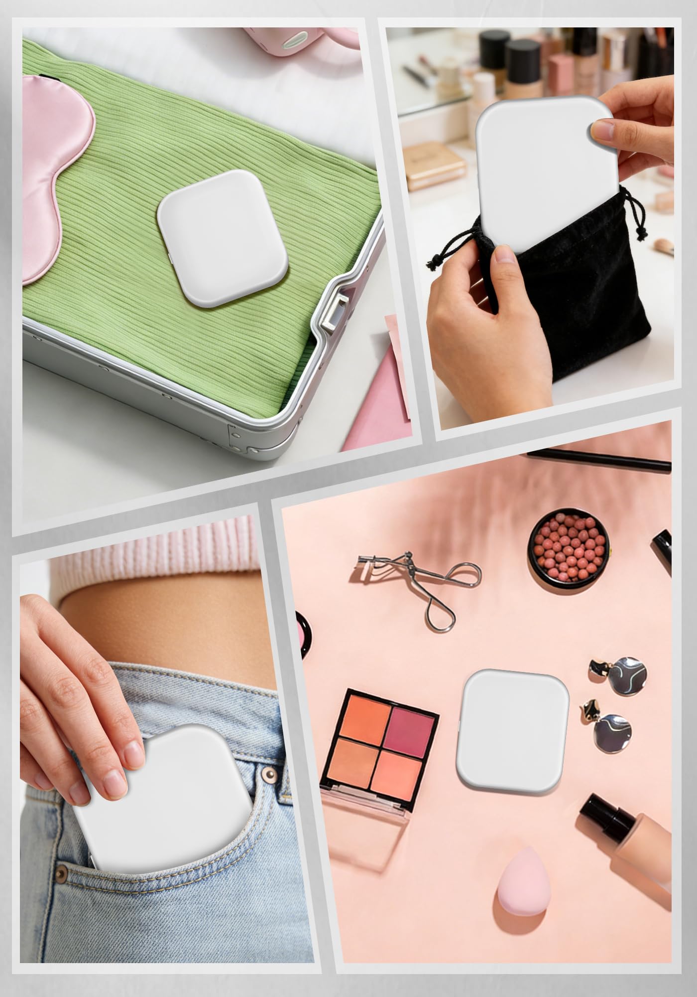 SisKokoro Magnifying Mirror with Light, Rechargeable 40X Compact Mirror with 3 Lighting Modes & Dimmable Brightness, Portable Travel Makeup Mirror with Light, Essentials for Travel, Pocket Purse White