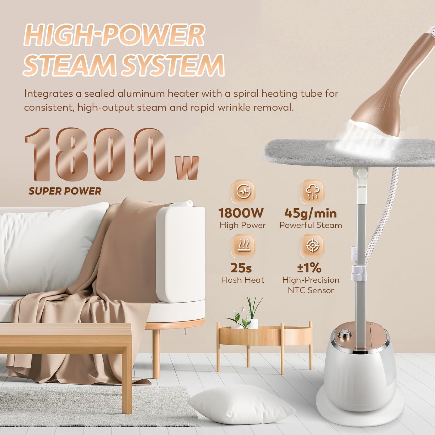 Hapyvergo 1800W Garment Steamer for Clothes, Professional Standing Steam Iron with 1.6L Tank for 60 Min Continuous Steam, Heat-Up in 25s, 10 Settings, 2-in-1 Ironing for Home, Travel & Commercial Use
