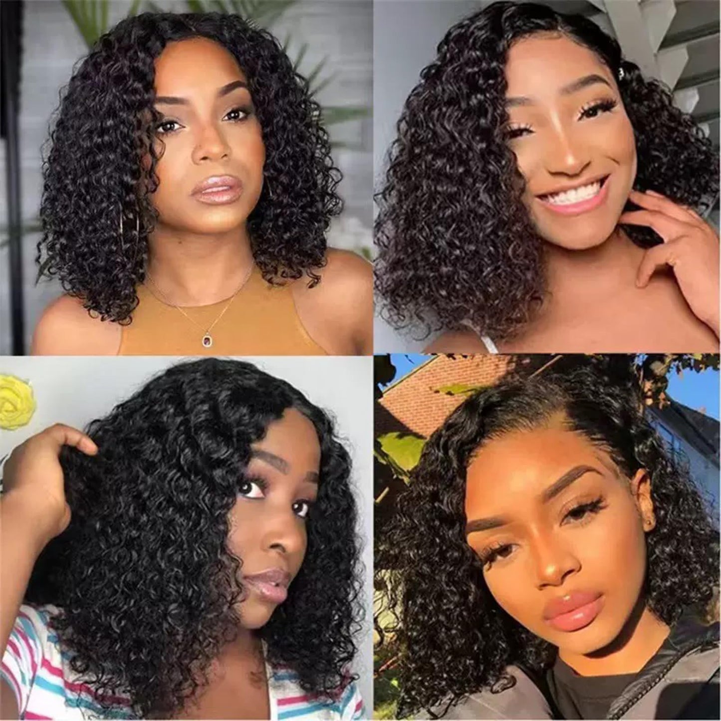 XIROM UN 14 Inch Short Bob Wigs 13x4 Deep Wave Bob Wig 180% Density Deep Curly Wavy Glueless Transparent Lace Frontal Wig